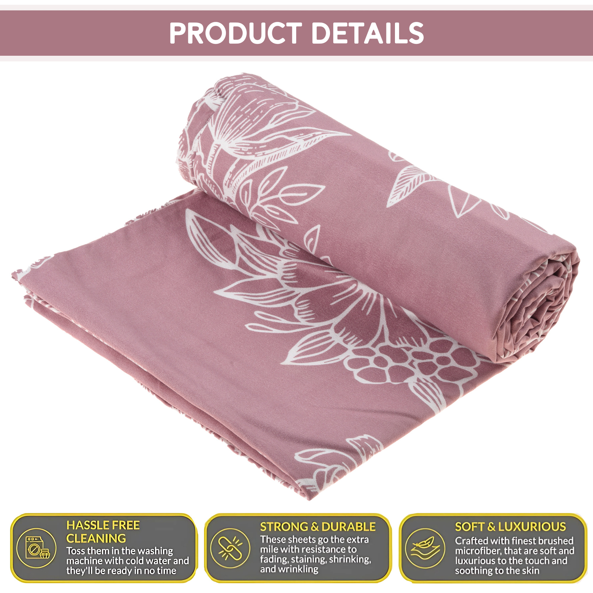 Kuber Industries Cotton Bedsheets for Double Bed with 2 Pillow Covers  Soft Fabric for Comfortable  Stylish Bedroom  Ideal for Home  Hotel Decor  Lotus Fabio -Pink  White