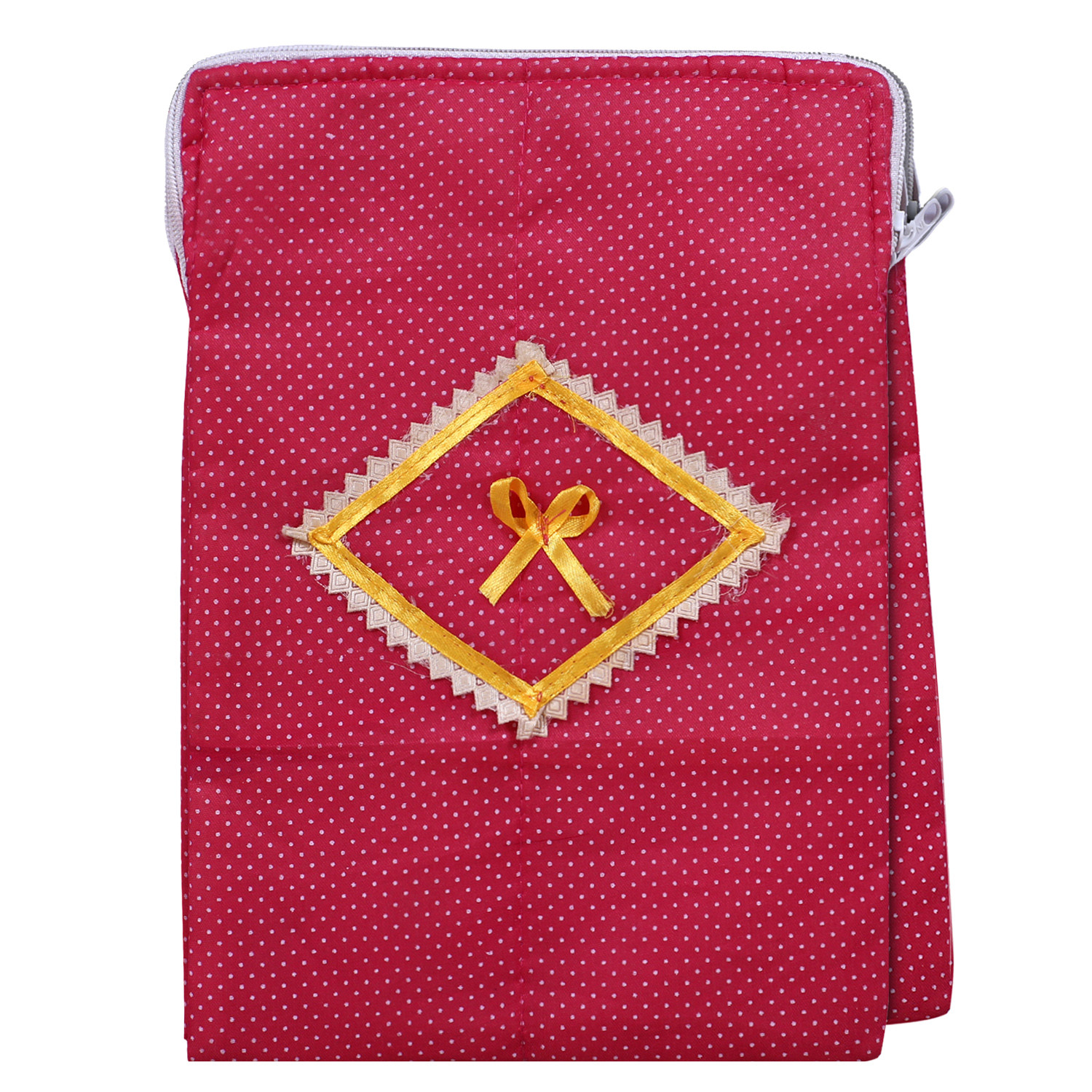 Kuber Industries Cotton Bow Dot Print Waterproof Undergarments Organizer|Toiletry Bag For Travel With Zippered & 2 Main Compartments (Pink)