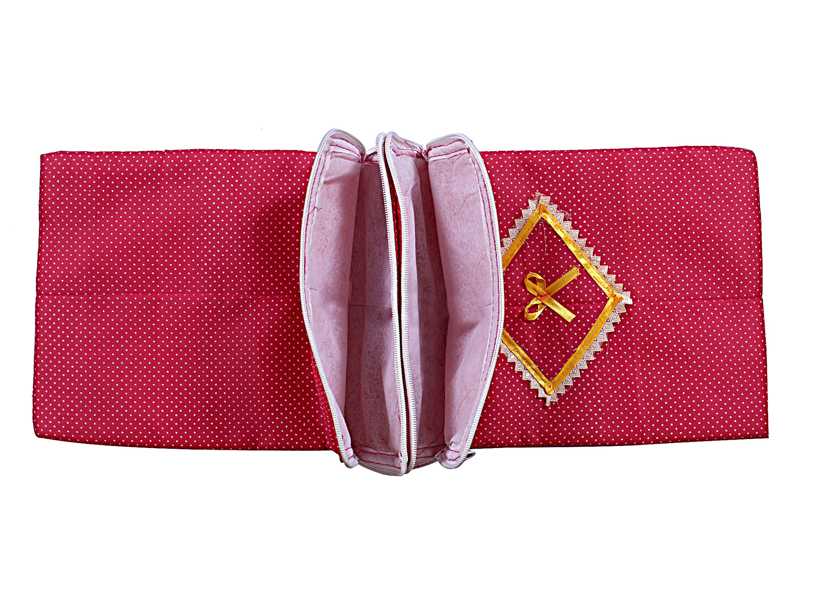 Kuber Industries Cotton Bow Dot Print Waterproof Undergarments Organizer|Toiletry Bag For Travel With Zippered & 2 Main Compartments (Pink)