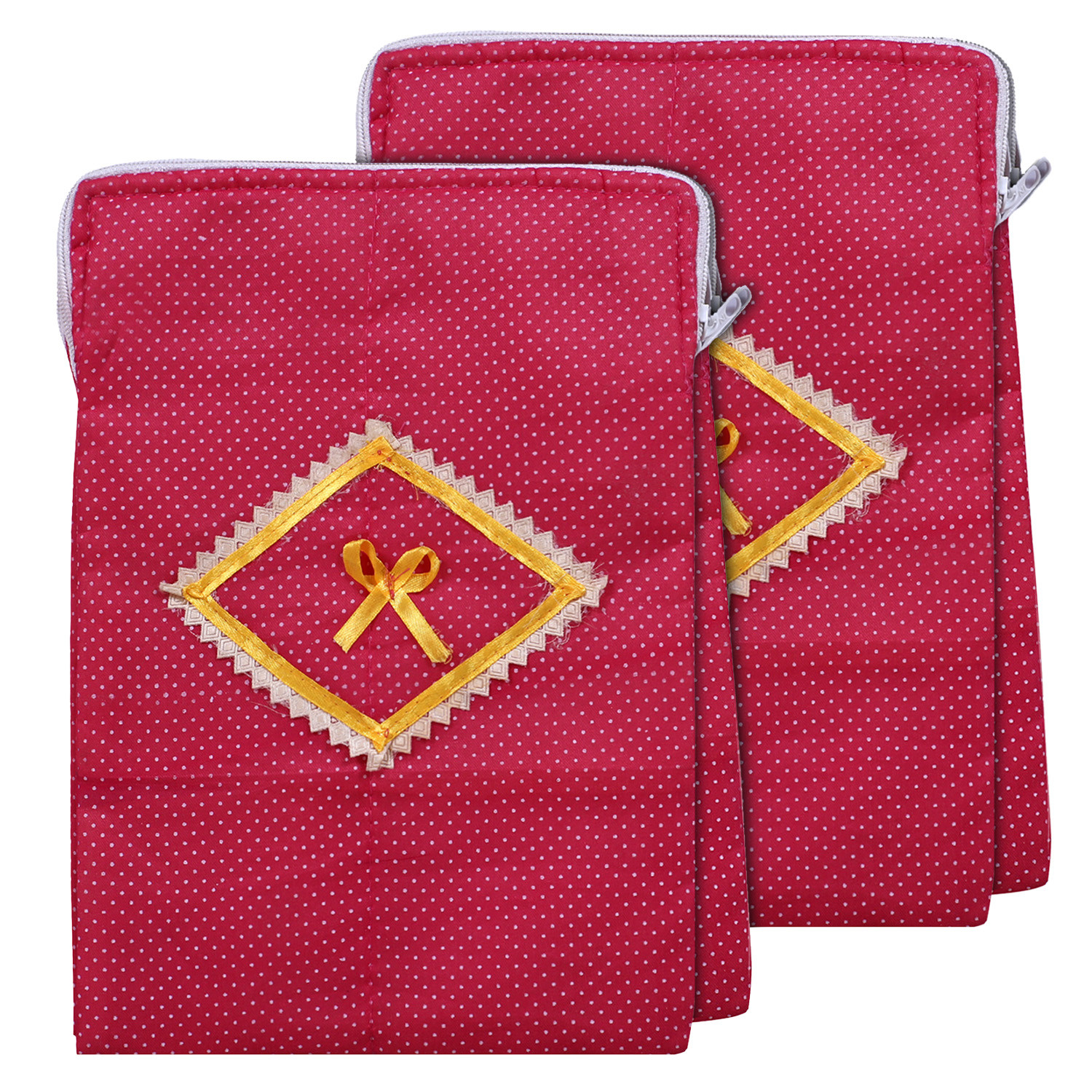 Kuber Industries Cotton Bow Dot Print Waterproof Undergarments Organizer|Toiletry Bag For Travel With Zippered & 2 Main Compartments (Pink)