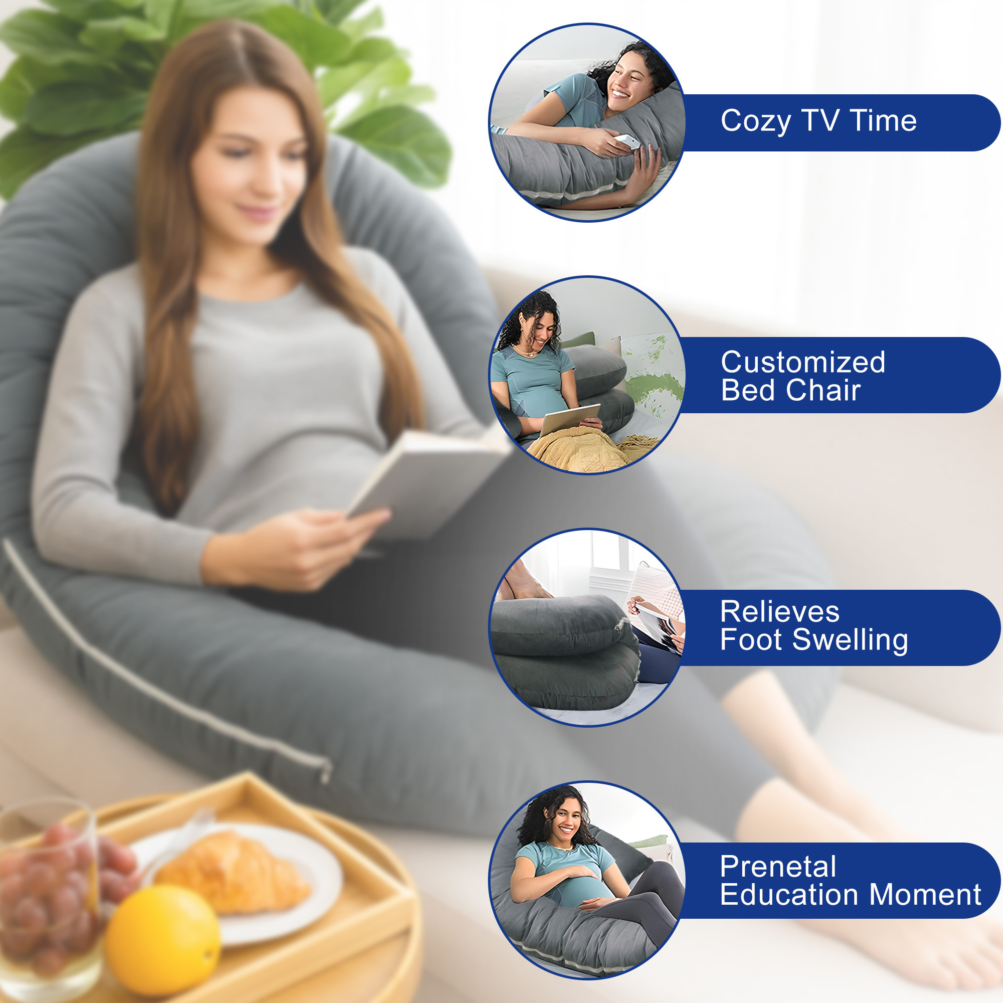 Kuber Industries Cotton C Shaped Pregnancy Pillow for Women - Support for Back Hips Legs and Belly  Maternity Pillows for Pregnancy Sleeping  Grey