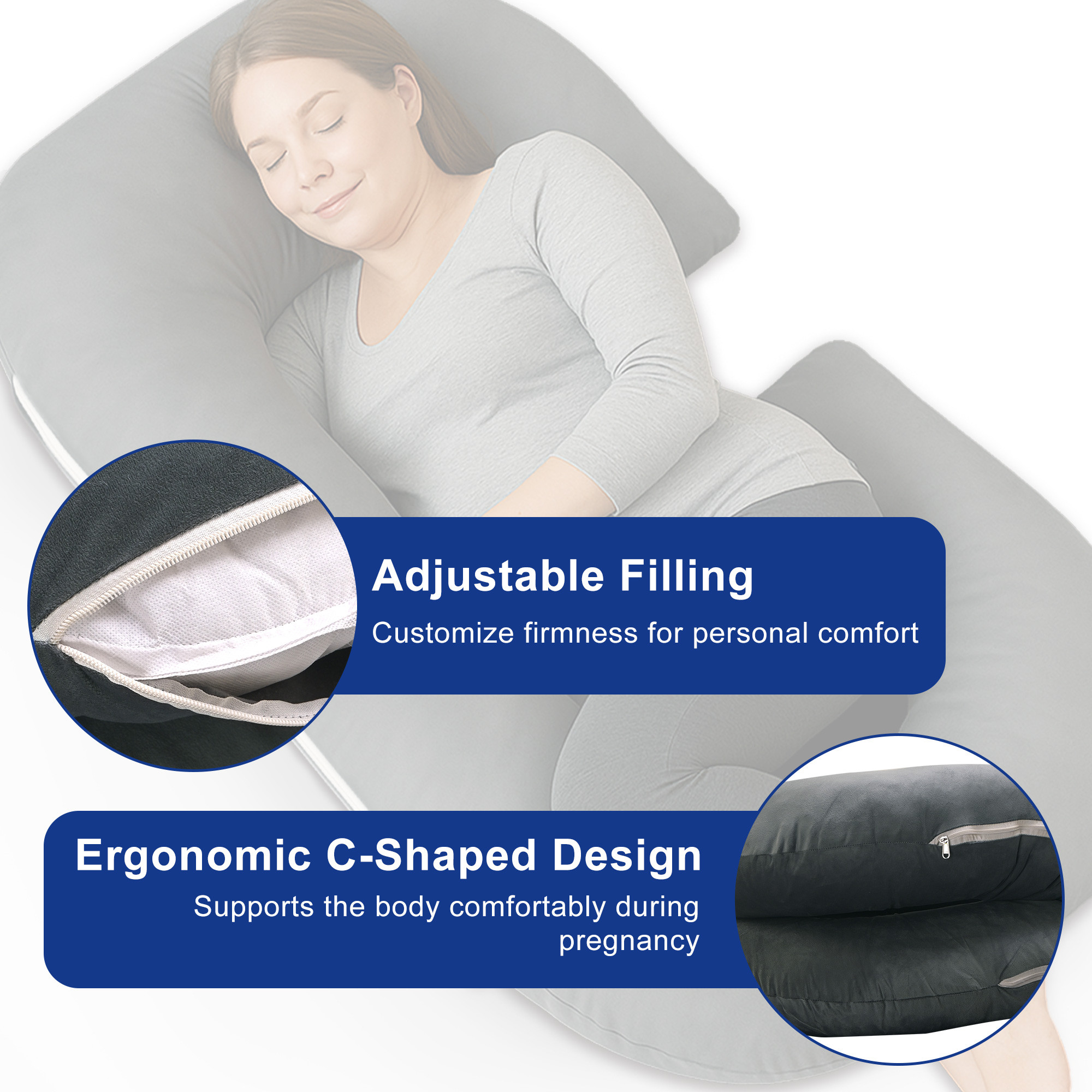 Kuber Industries Cotton C Shaped Pregnancy Pillow for Women - Support for Back Hips Legs and Belly  Maternity Pillows for Pregnancy Sleeping  Grey
