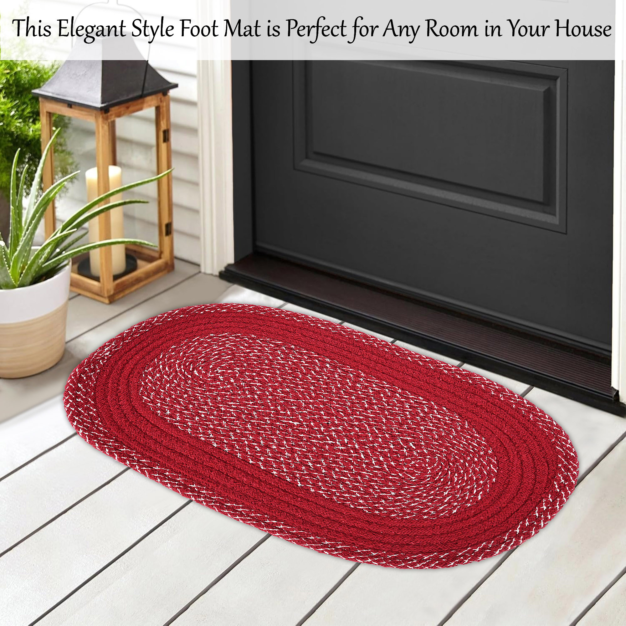 Kuber Industries Cotton Door Mats for Home  Non Slip Mat for Front Door Entrance  Small Rug for Office Bedroom  Kitchen - Red