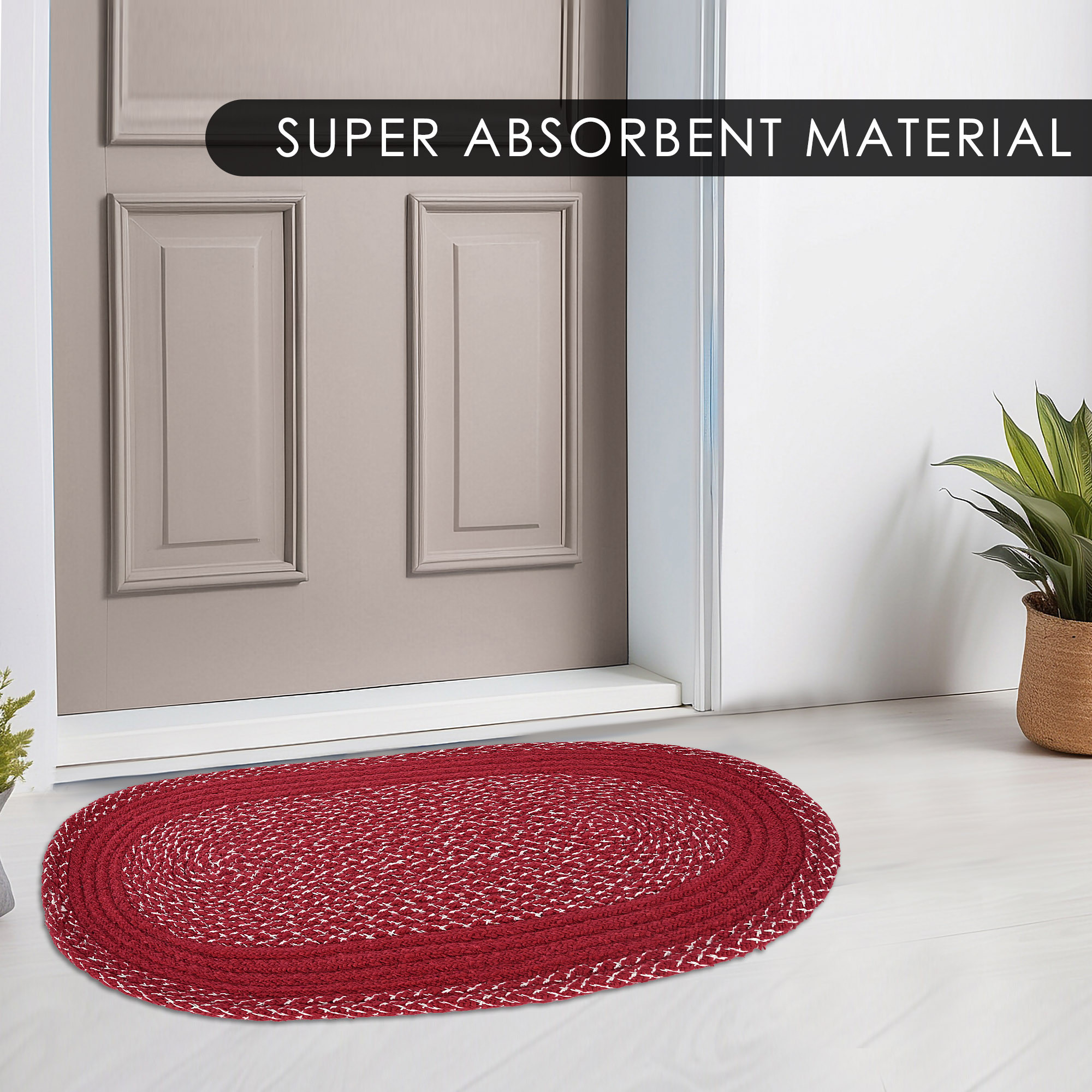 Kuber Industries Cotton Door Mats for Home  Non Slip Mat for Front Door Entrance  Small Rug for Office Bedroom  Kitchen - Red