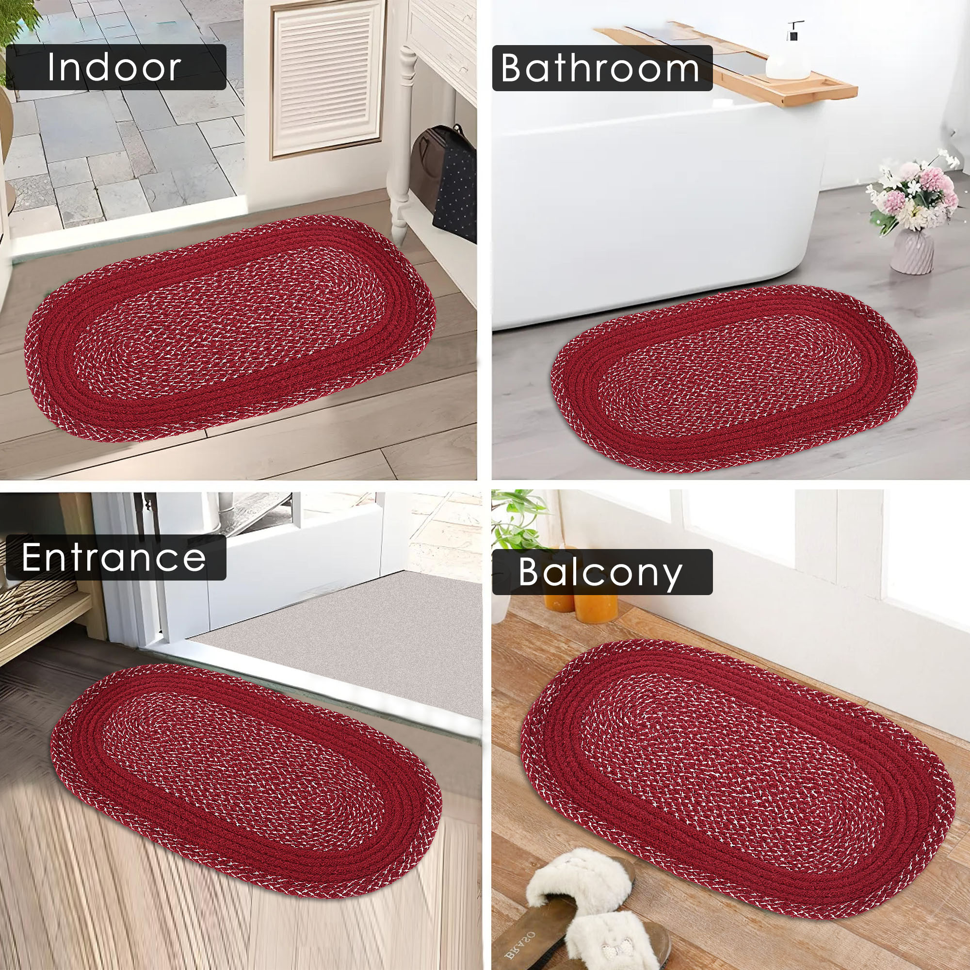 Kuber Industries Cotton Door Mats for Home  Non Slip Mat for Front Door Entrance  Small Rug for Office Bedroom  Kitchen - Red
