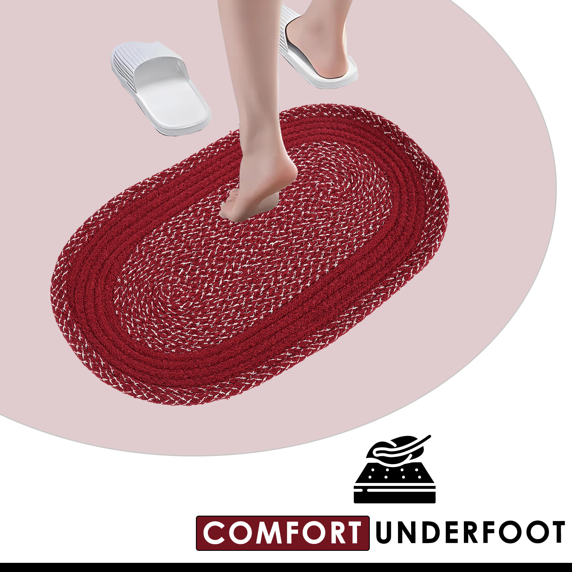 Kuber Industries Cotton Door Mats for Home  Non Slip Mat for Front Door Entrance  Small Rug for Office Bedroom  Kitchen - Red