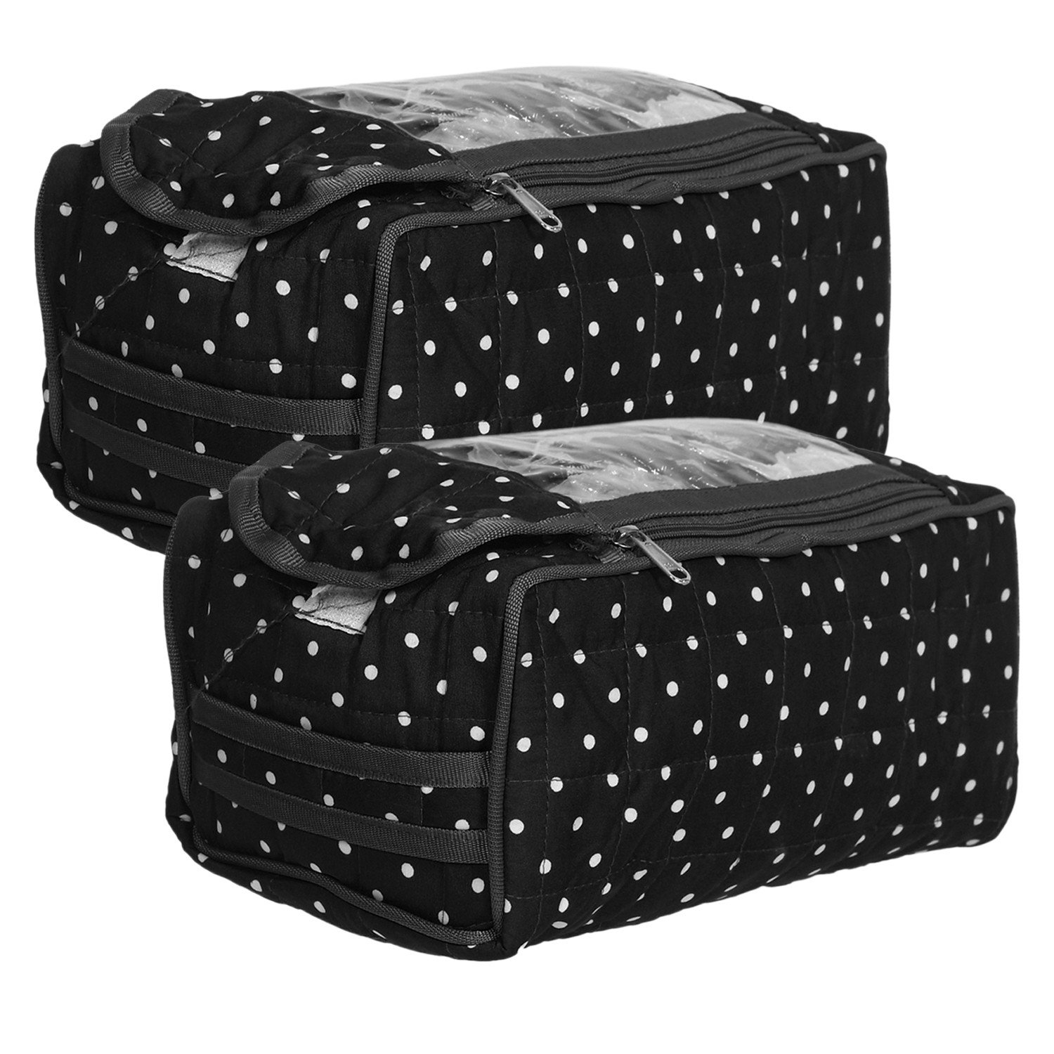 Kuber Industries Cotton Dot Print Jewellery Organizer For Bangles, Small Jewellery & Cosmetic (Black) 54KM4072