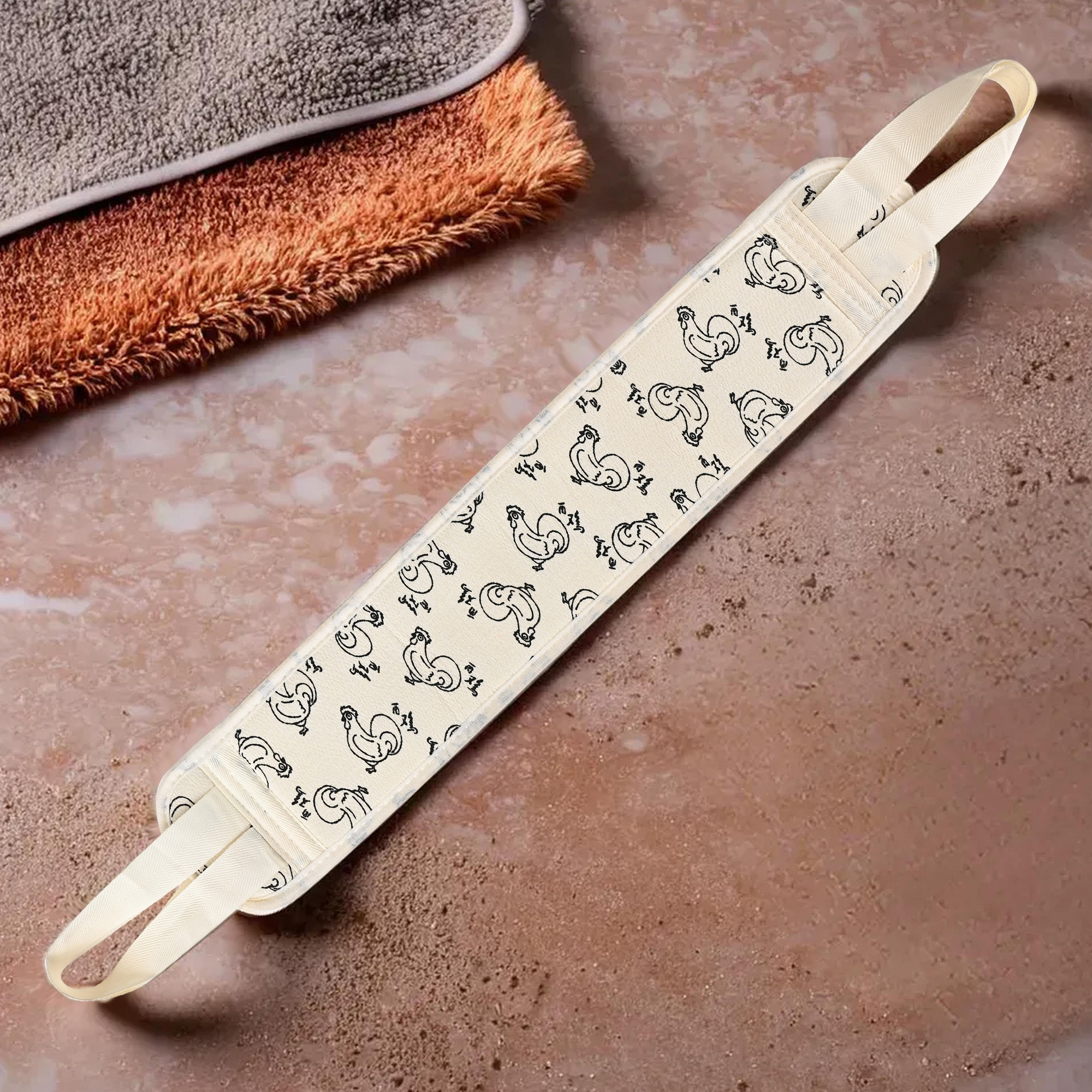 Kuber Industries Cotton Exfoliating Body Scrubber for Women with Easy Grip Handle  Gentle Back Scrubber for Bathing - Perfect for Daily Use  Spa-Like Relaxing Showers  Farm Print - Cream