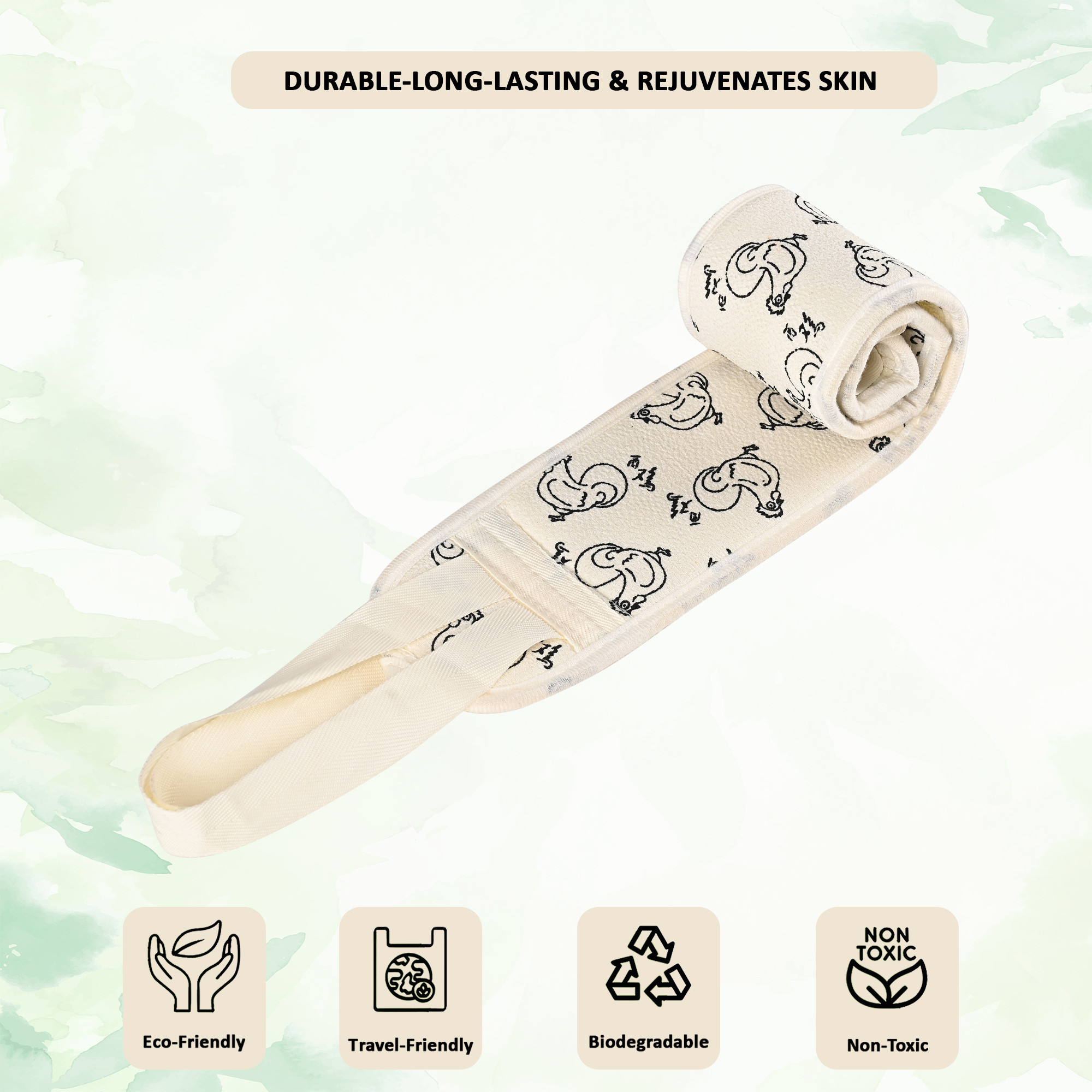 Kuber Industries Cotton Exfoliating Body Scrubber for Women with Easy Grip Handle  Gentle Back Scrubber for Bathing - Perfect for Daily Use  Spa-Like Relaxing Showers  Farm Print - Cream