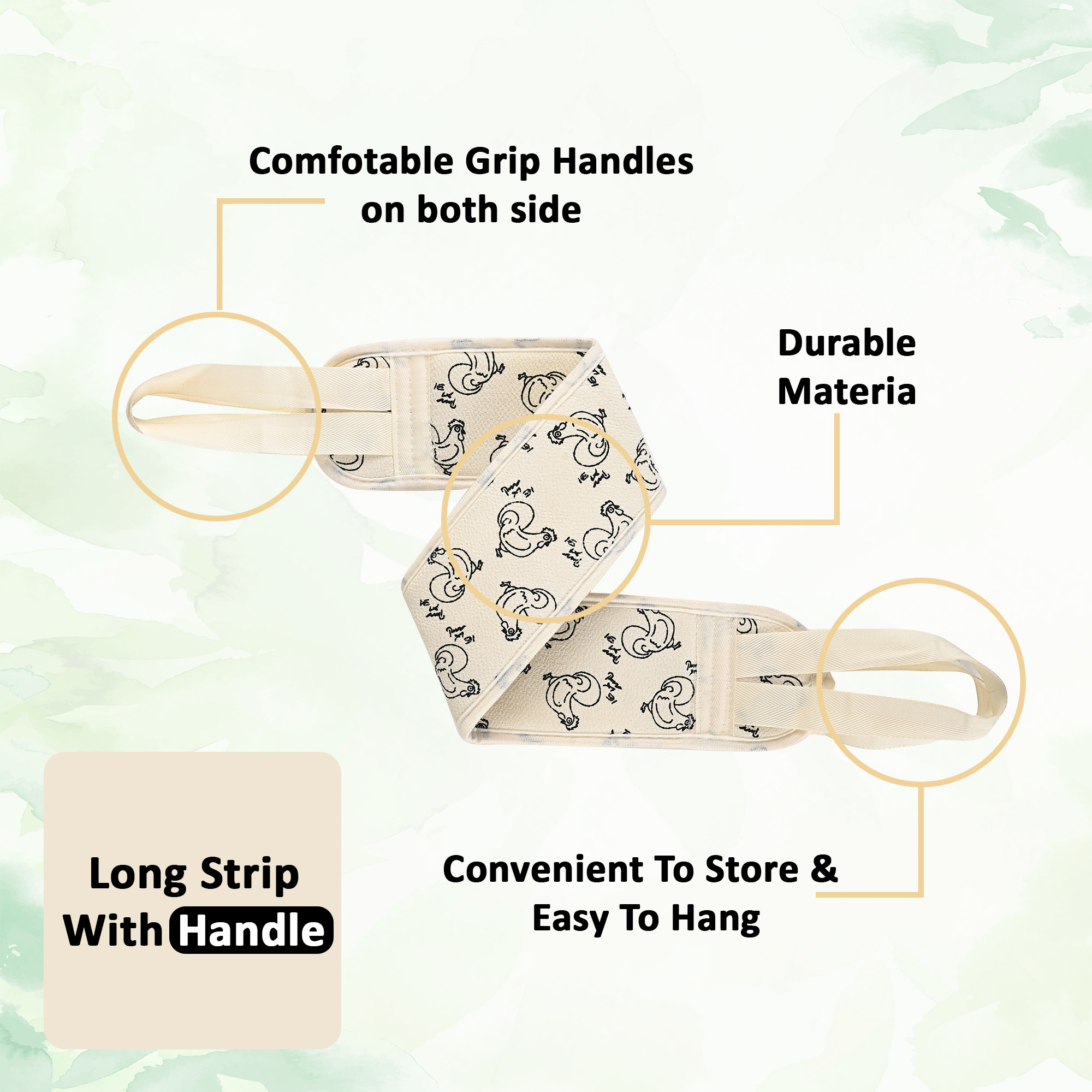 Kuber Industries Cotton Exfoliating Body Scrubber for Women with Easy Grip Handle  Gentle Back Scrubber for Bathing - Perfect for Daily Use  Spa-Like Relaxing Showers  Farm Print - Cream