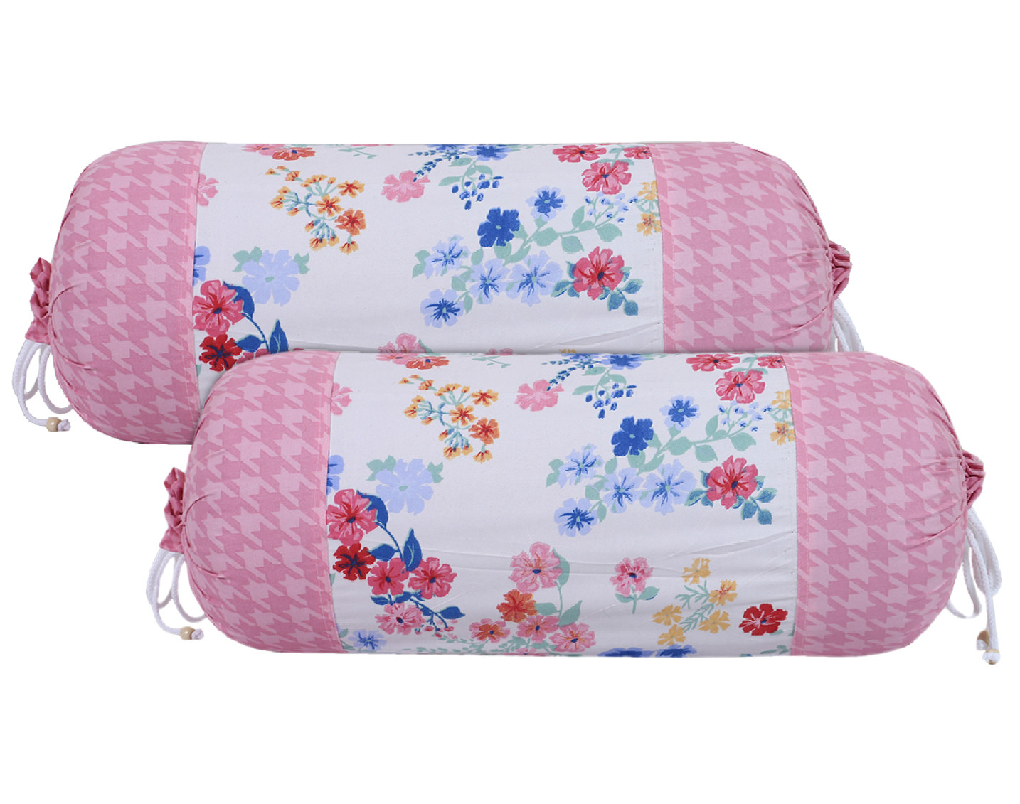 Kuber Industries Cotton Floral Print Attractive Bolster Cover With Drawstring for Home Décor,(White)