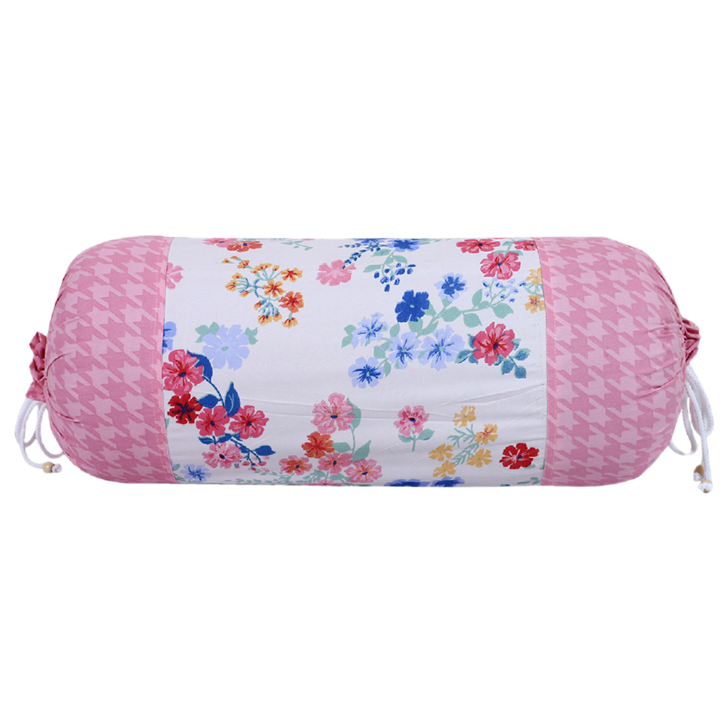 Kuber Industries Cotton Floral Print Attractive Bolster Cover With Drawstring for Home Décor,(White)