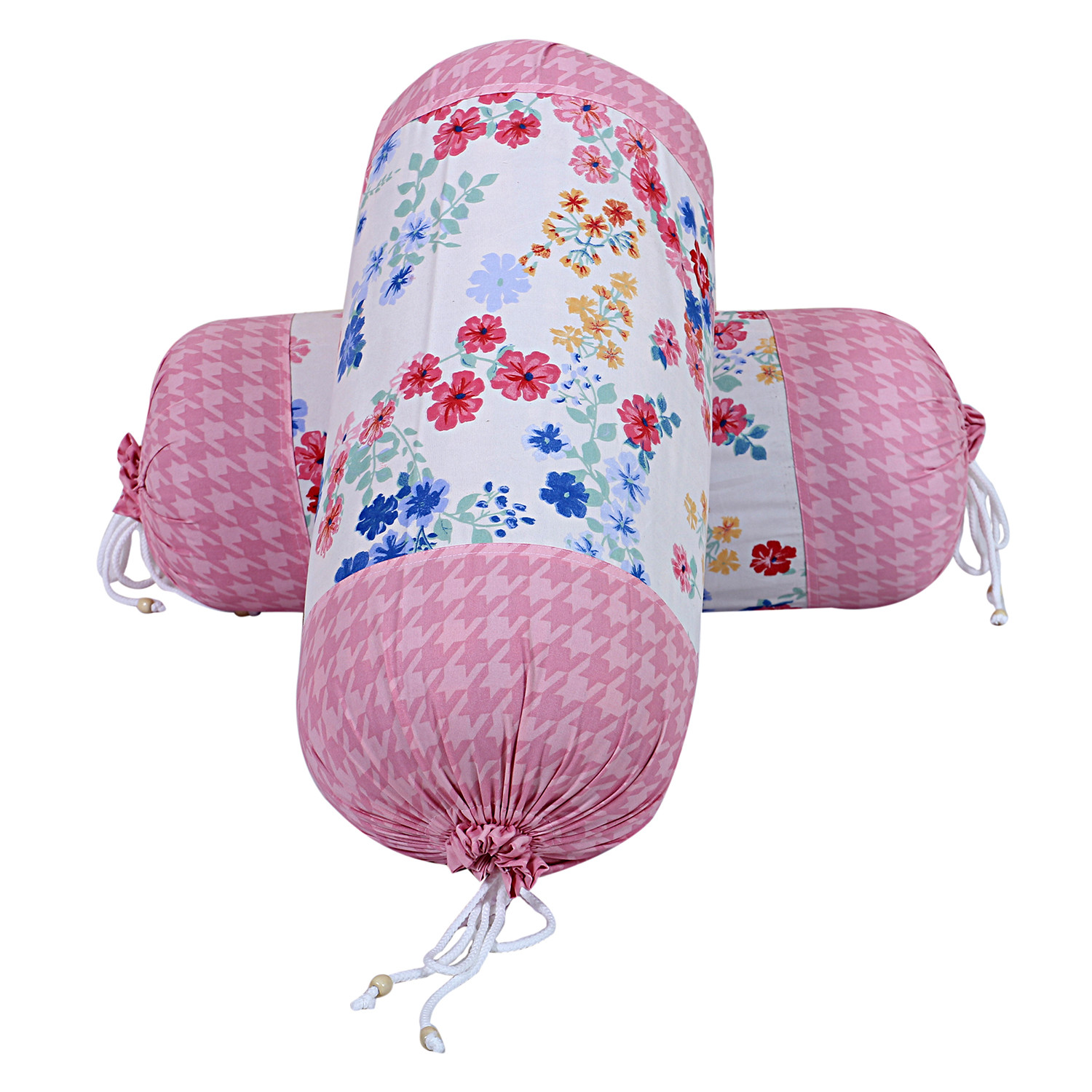 Kuber Industries Cotton Floral Print Attractive Bolster Cover With Drawstring for Home Décor,(White)