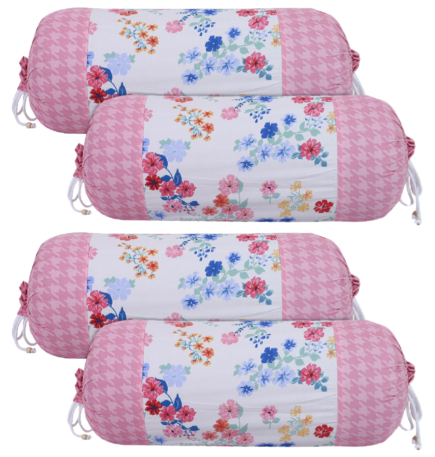 Kuber Industries Cotton Floral Print Attractive Bolster Cover With Drawstring for Home Décor,(White)