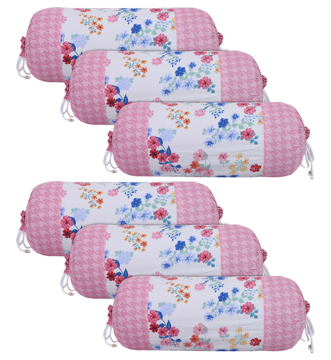Kuber Industries Cotton Floral Print Attractive Bolster Cover With Drawstring for Home Décor,(White)