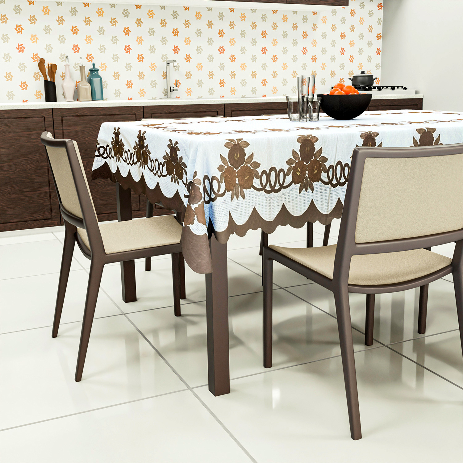Kuber Industries Cotton Floral Print Waterproof Attractive Dining Table Cover|Tablecloth for Home Decorative, 60x90 Inch (Cream Brown)