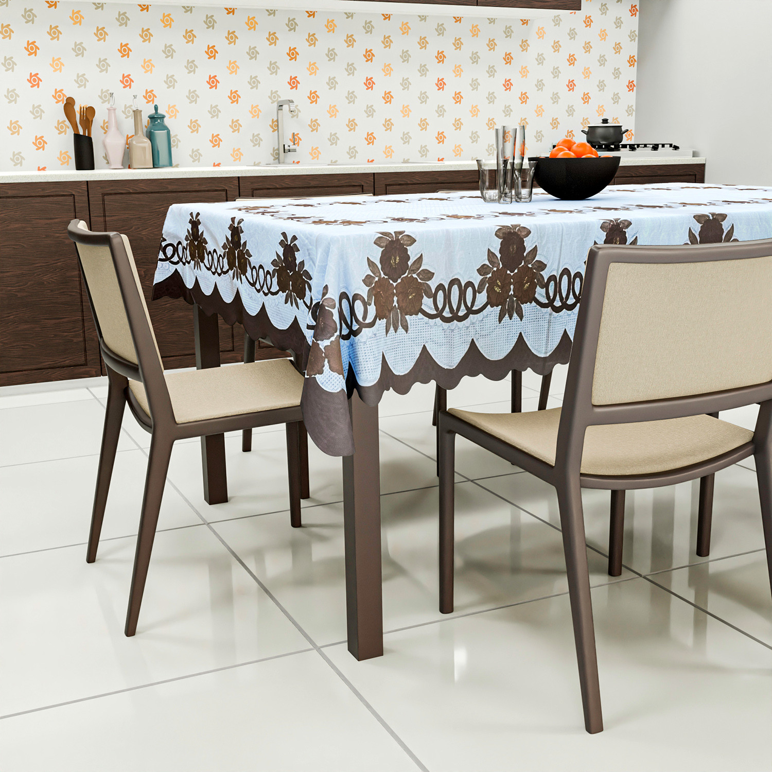 Kuber Industries Cotton Floral Print Waterproof Attractive Dining Table Cover|Tablecloth for Home Decorative, 60x90 Inch (White Brown)
