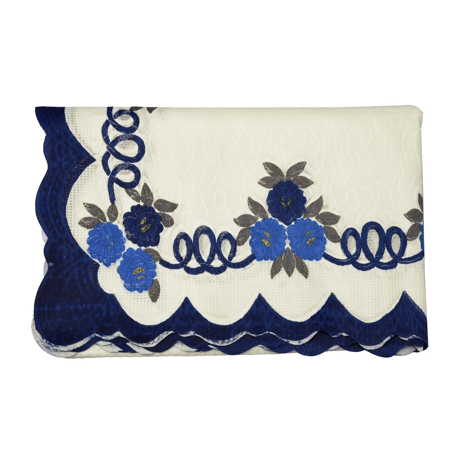Kuber Industries Cotton Floral Print Waterproof Attractive Dining Table Cover|Tablecloth for Home Decorative, 60x90 Inch (Cream Blue)