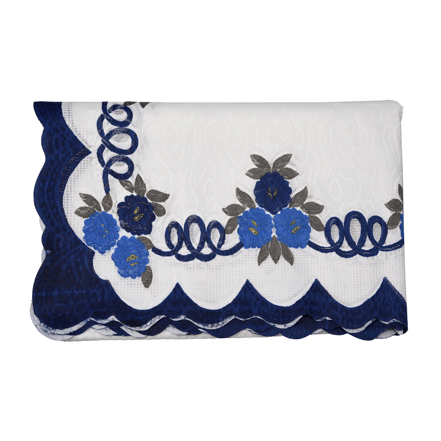 Kuber Industries Cotton Floral Print Waterproof Attractive Dining Table Cover|Tablecloth for Home Decorative, 60x90 Inch (White Blue)