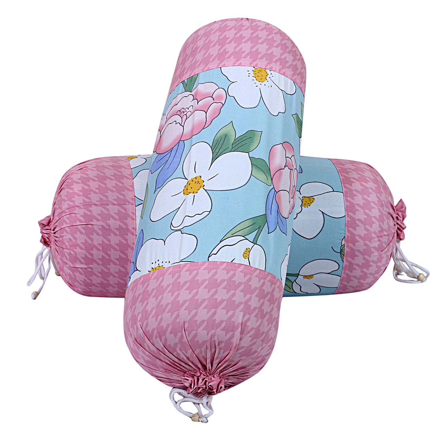 Kuber Industries Cotton Flower Print Attractive Bolster Cover With Drawstring for Home Décor,(Pink)