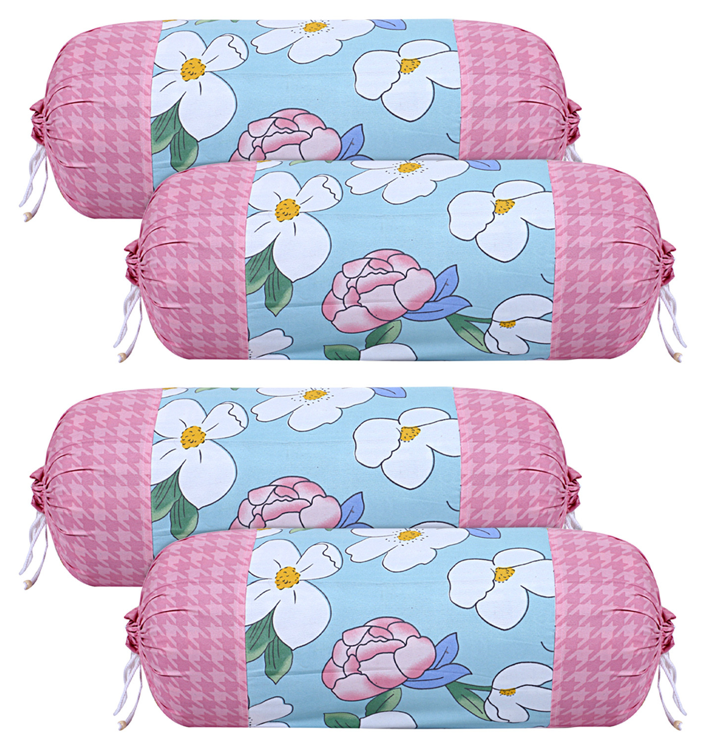 Kuber Industries Cotton Flower Print Attractive Bolster Cover With Drawstring for Home Décor,(Pink)