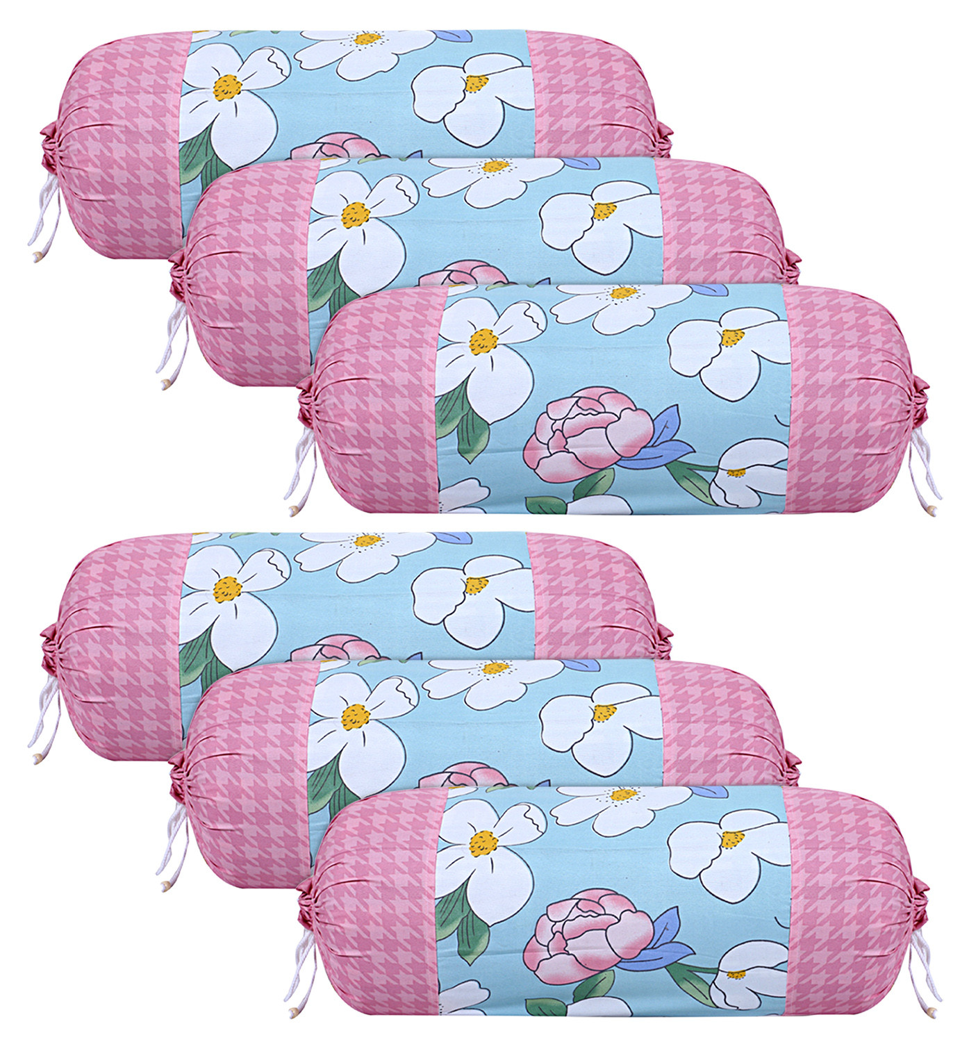 Kuber Industries Cotton Flower Print Attractive Bolster Cover With Drawstring for Home Décor,(Pink)