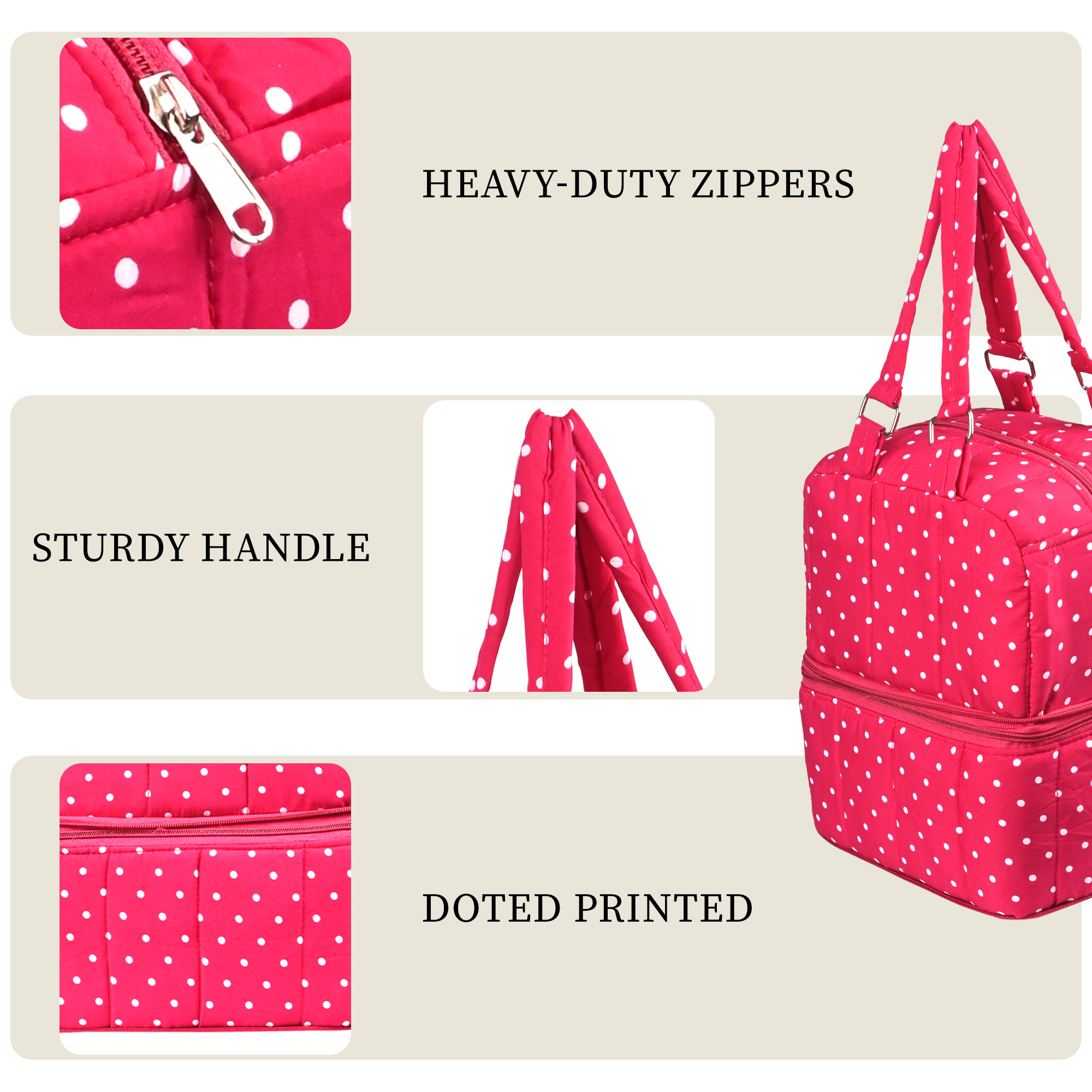 Kuber Industries Cotton Handbag for Woman  Girls with 2 Compartments  Stylish Ladies Purse  Hand Purse for Party Wedding  Events  Dot Print - Pink