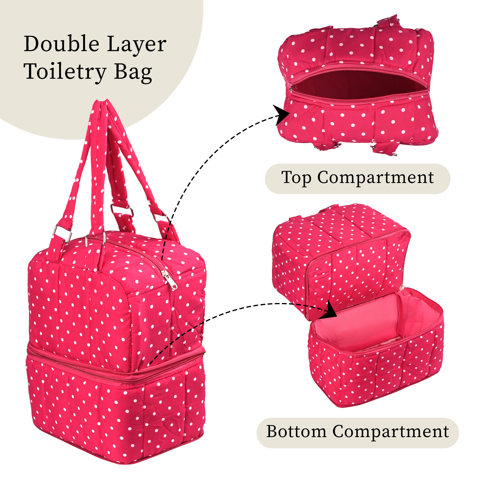 Kuber Industries Cotton Handbag for Woman  Girls with 2 Compartments  Stylish Ladies Purse  Hand Purse for Party Wedding  Events  Dot Print - Pink
