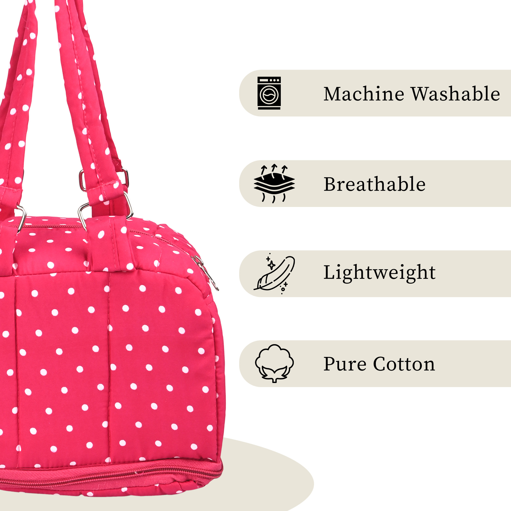 Kuber Industries Cotton Handbag for Woman  Girls with 2 Compartments  Stylish Ladies Purse  Hand Purse for Party Wedding  Events  Dot Print - Pink