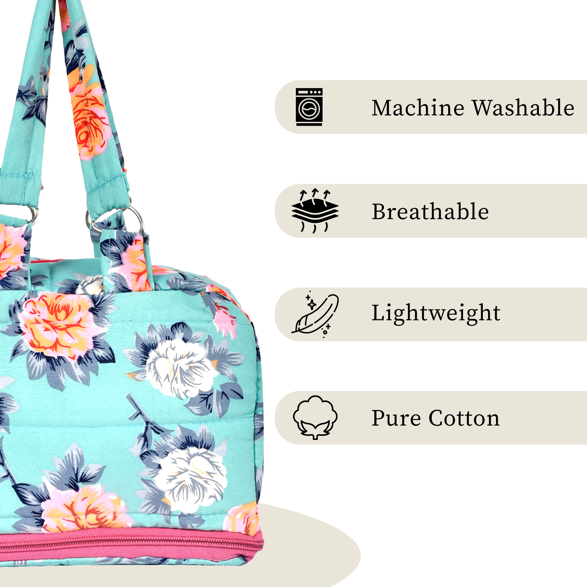 Kuber Industries Cotton Handbag for Woman  Girls with 2 Compartments  Stylish Ladies Purse  Hand Purse for Party Wedding  Events  Flower Print - Green