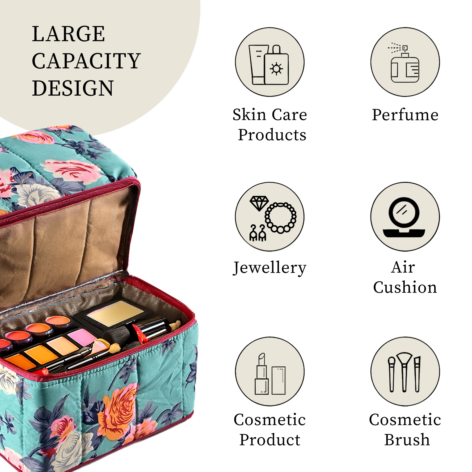 Kuber Industries Cotton Handbag for Woman  Girls with 2 Compartments  Stylish Ladies Purse  Hand Purse for Party Wedding  Events  Flower Print - Green