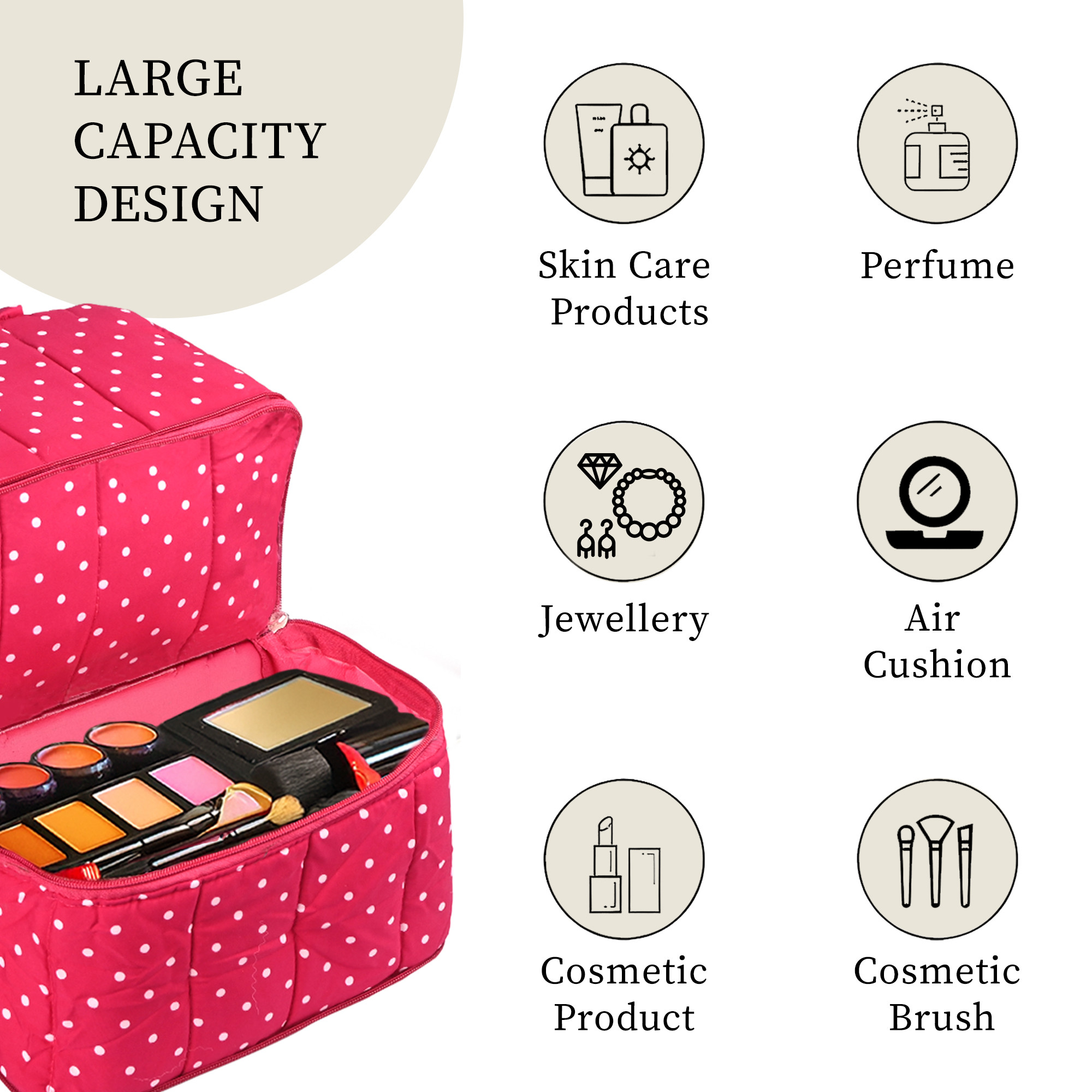 Kuber Industries Cotton Handbag for Woman  Girls with 2 Compartments  Stylish Ladies Purse  Hand Purse for Party Wedding  Events  Dot Print - Pink