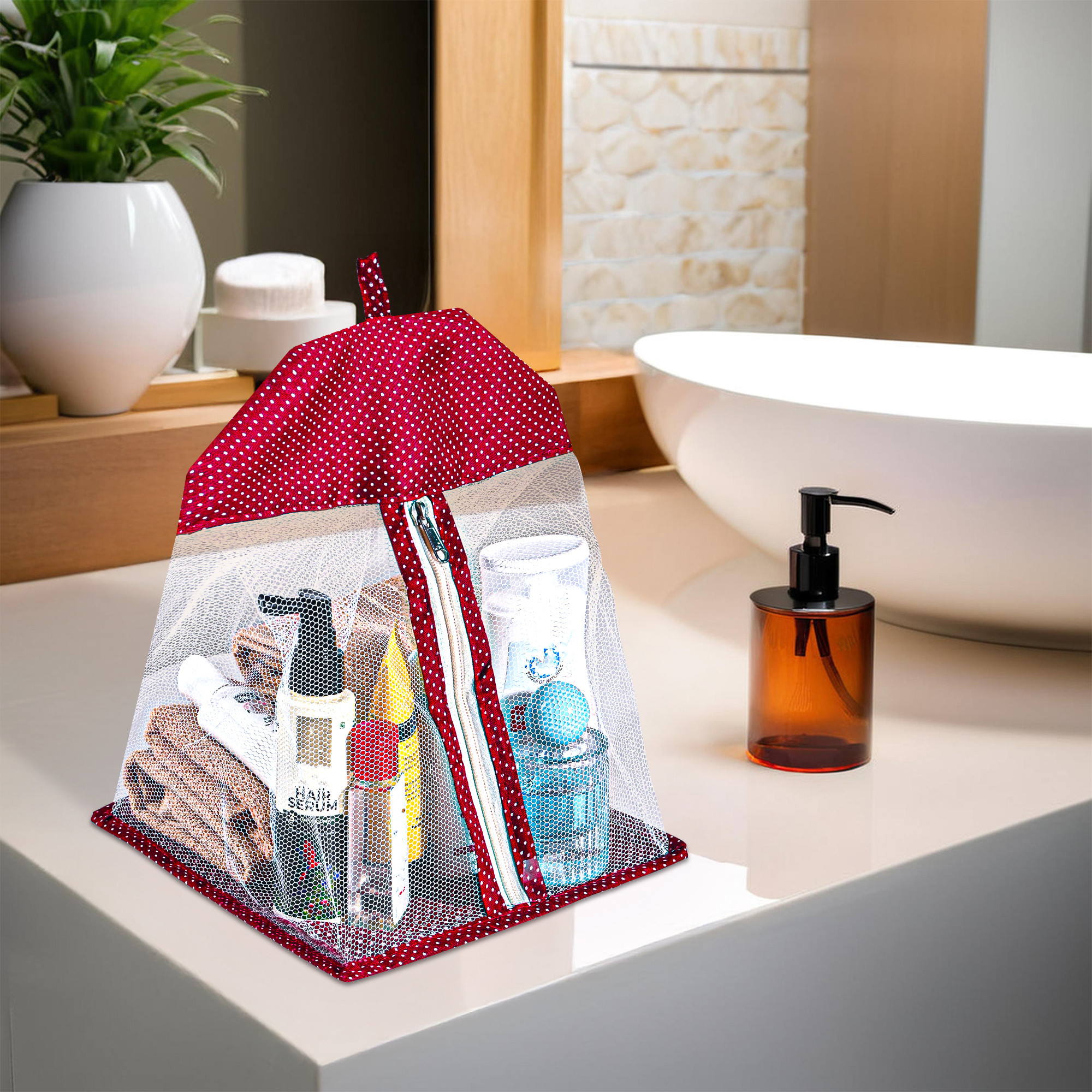 Kuber Industries Cotton Hanging Net Undergarments Organizer for Women  Wardrobe Organizer for Storage Underwear Socks Bras Ties and Scarves  Dot Print - Maroon