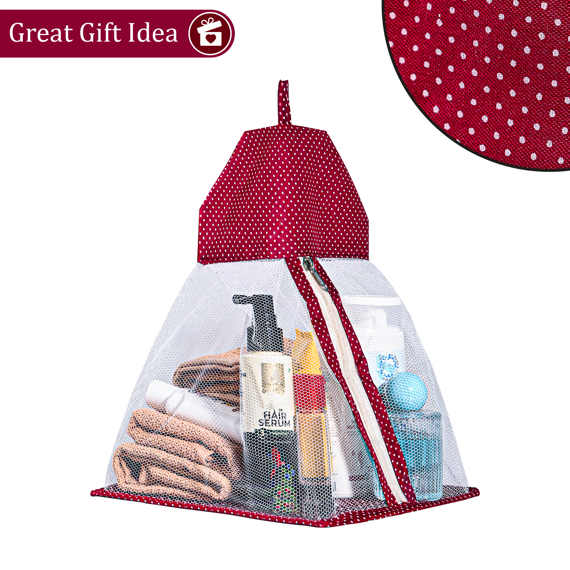 Kuber Industries Cotton Hanging Net Undergarments Organizer for Women  Wardrobe Organizer for Storage Underwear Socks Bras Ties and Scarves  Dot Print - Maroon