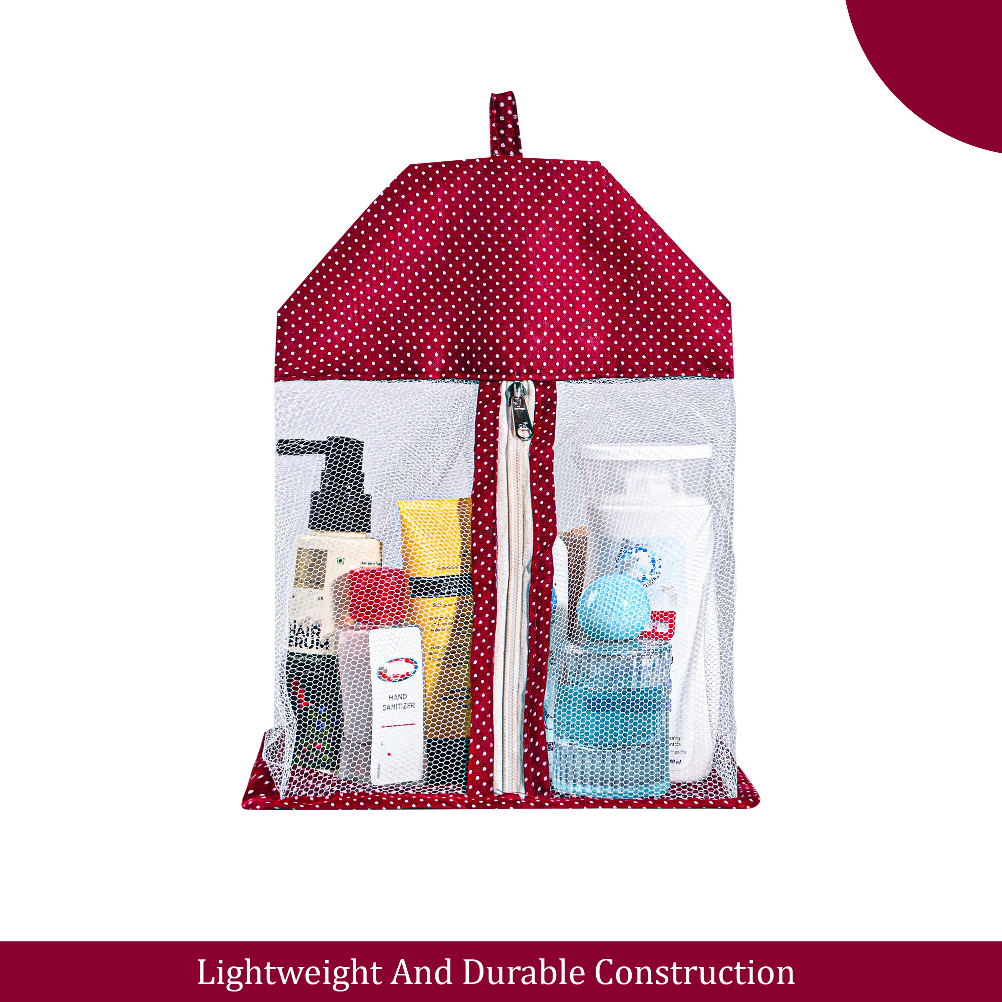 Kuber Industries Cotton Hanging Net Undergarments Organizer for Women  Wardrobe Organizer for Storage Underwear Socks Bras Ties and Scarves  Dot Print - Maroon