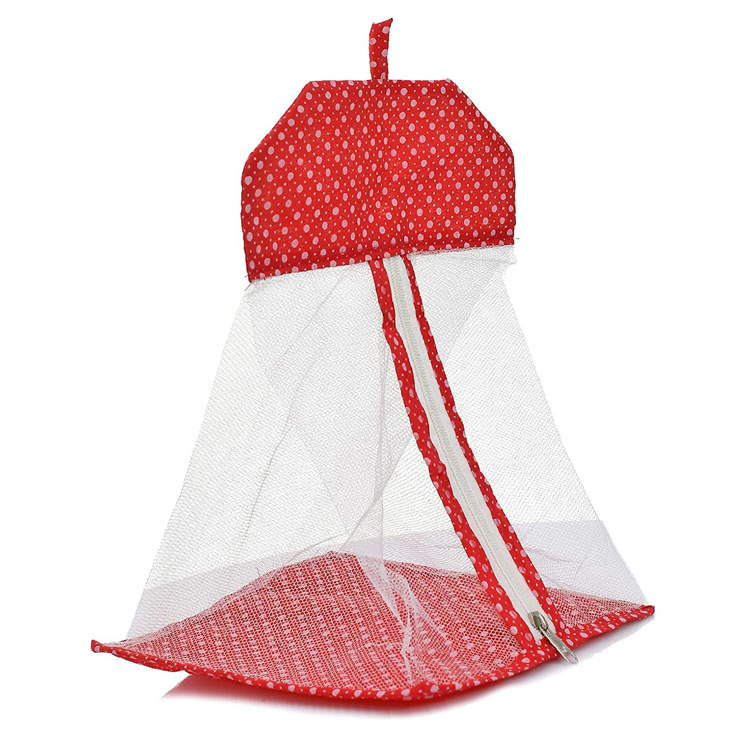 Kuber Industries Cotton Hanging Organizer|Multipurpose Dot Print Mesh Storage Bag With Closure Zipper (Orange)