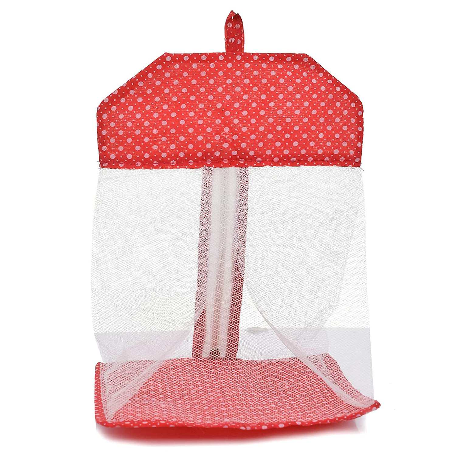 Kuber Industries Cotton Hanging Organizer|Multipurpose Dot Print Mesh Storage Bag With Closure Zipper (Orange)