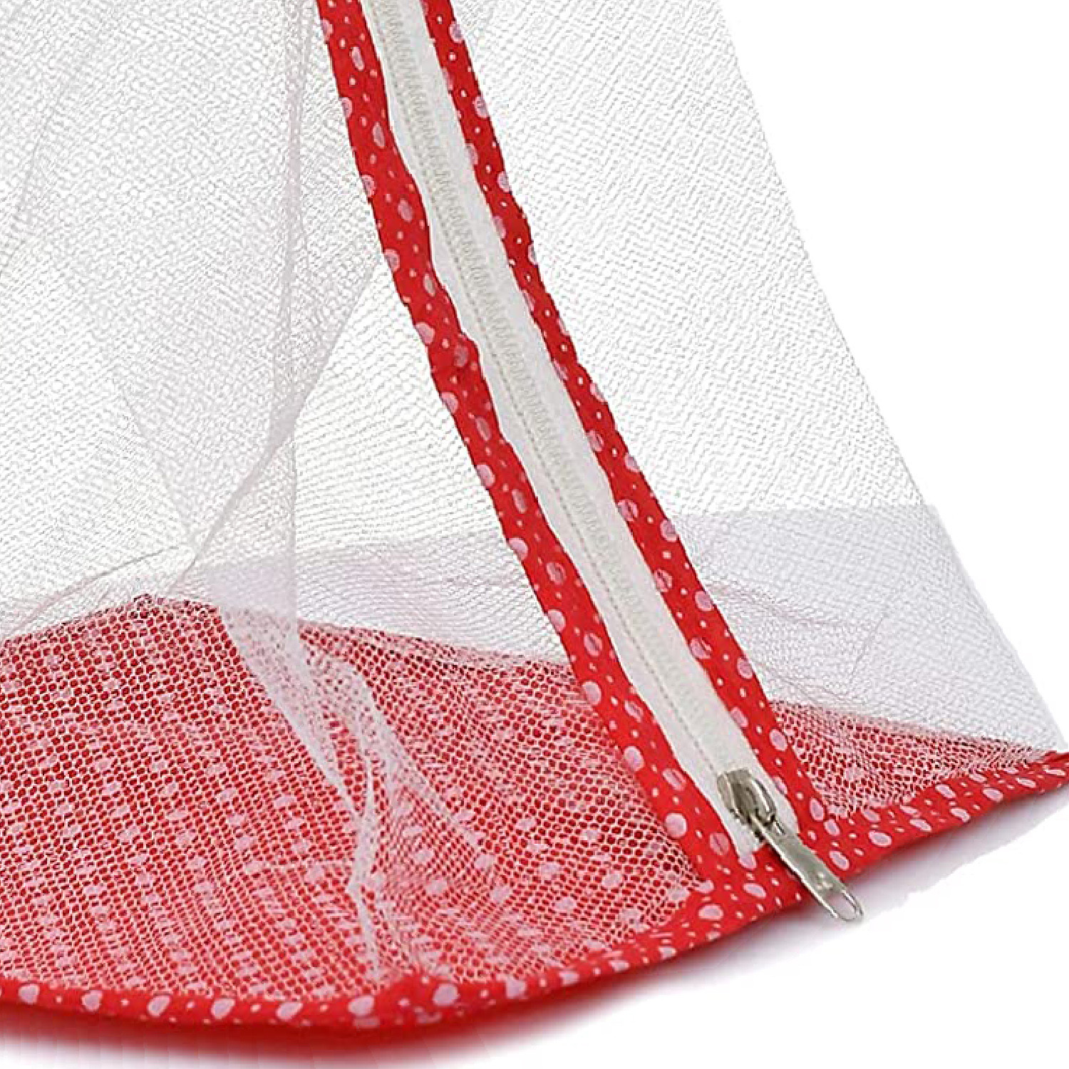 Kuber Industries Cotton Hanging Organizer|Multipurpose Dot Print Mesh Storage Bag With Closure Zipper (Orange)