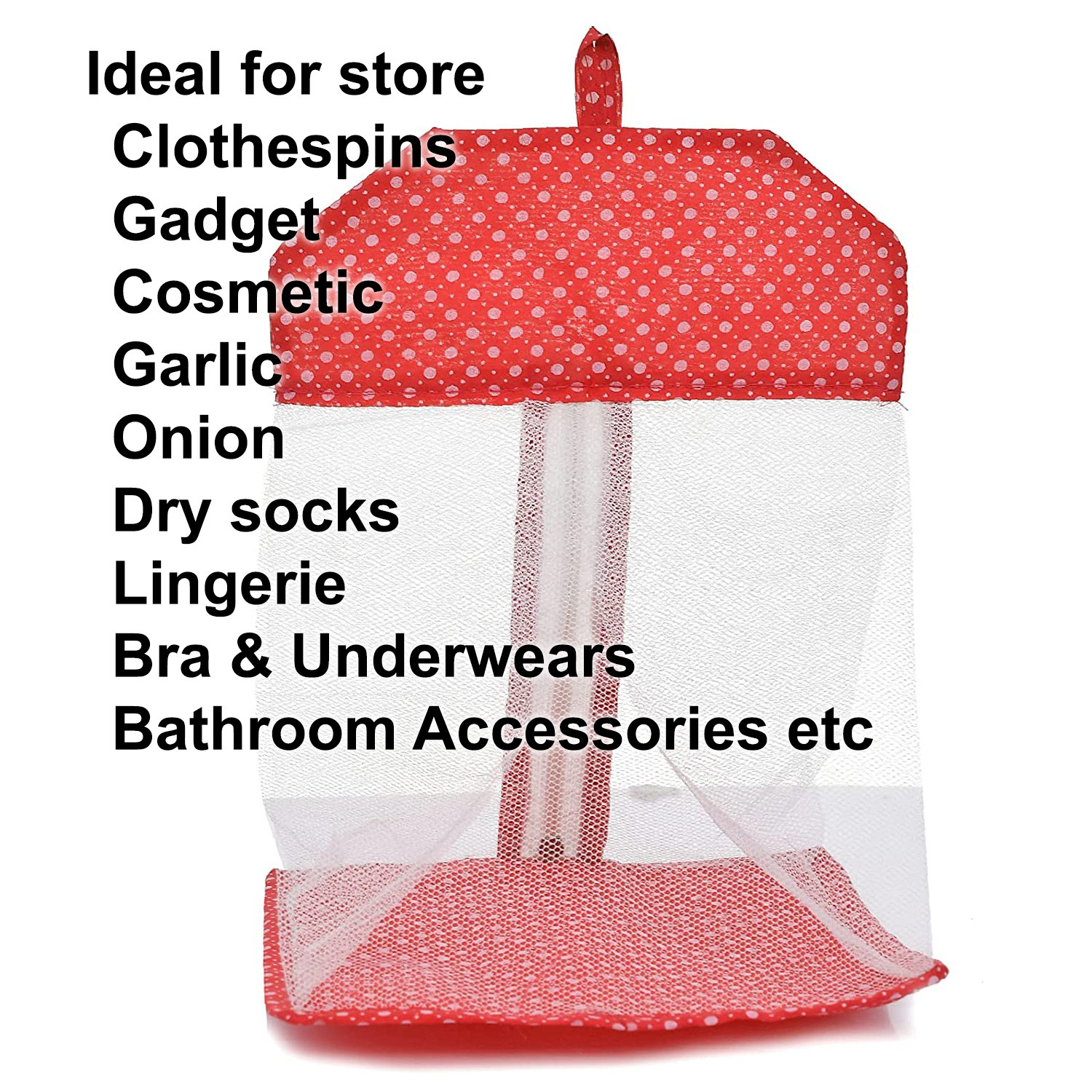 Kuber Industries Cotton Hanging Organizer|Multipurpose Dot Print Mesh Storage Bag With Closure Zipper (Orange)