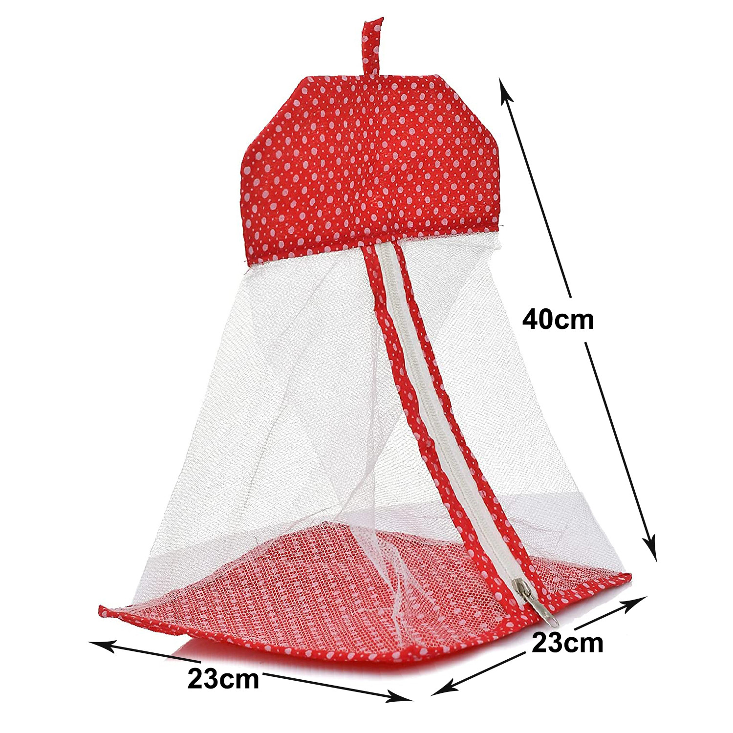 Kuber Industries Cotton Hanging Organizer|Multipurpose Dot Print Mesh Storage Bag With Closure Zipper (Orange)