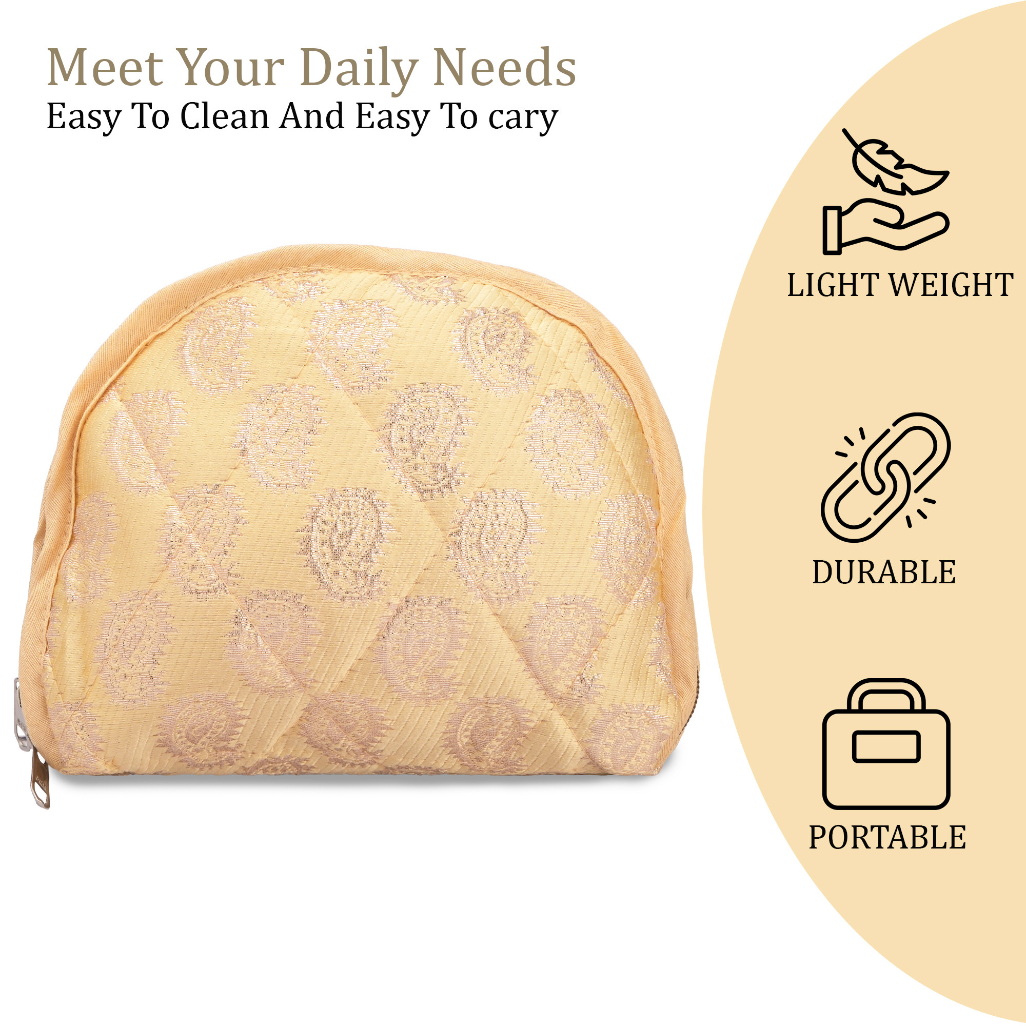 Kuber Industries Cotton Jewellery Kit with 4 Transparent Pouches  Foldable Jewellery Organisers Bag for Necklaces Rings Earrings  Bracelets  Jama D Print - Golden