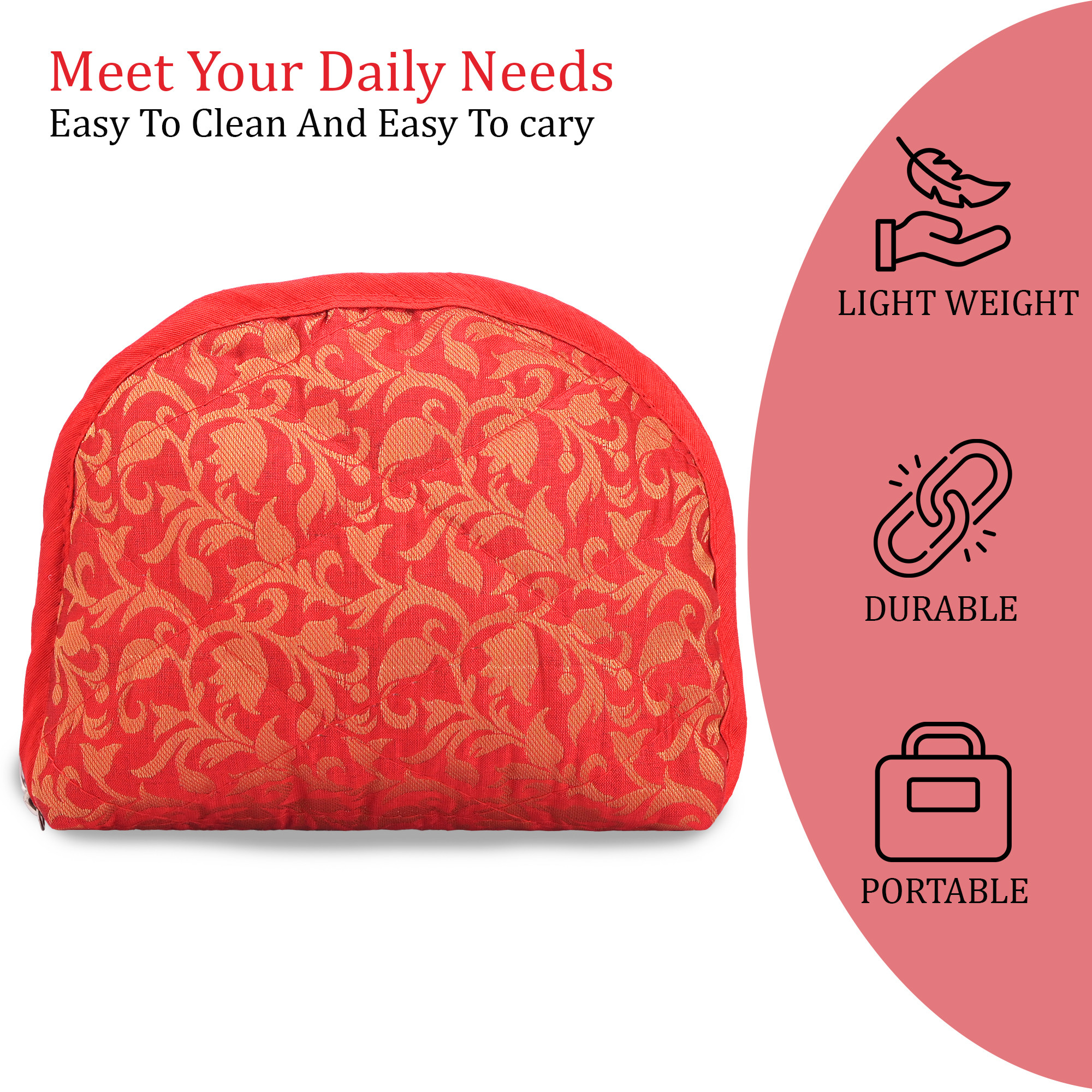 Kuber Industries Cotton Jewellery Kit with 4 Transparent Pouches  Foldable Jewellery Organisers Bag for Necklaces Rings Earrings  Bracelets  Jama D Print - Red