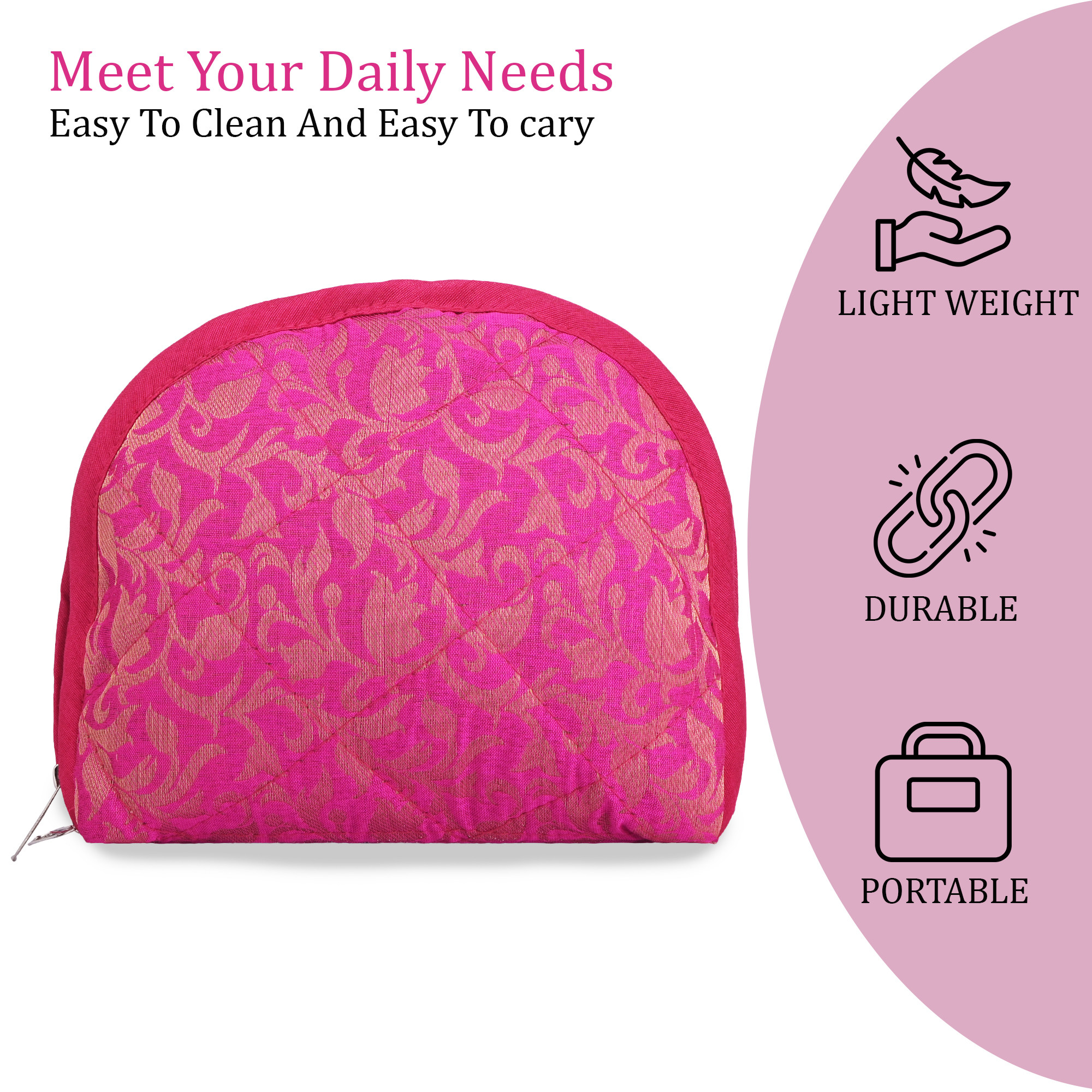 Kuber Industries Cotton Jewellery Kit with 4 Transparent Pouches  Foldable Jewellery Organisers Bag for Necklaces Rings Earrings  Bracelets  Jama D Print - Pink