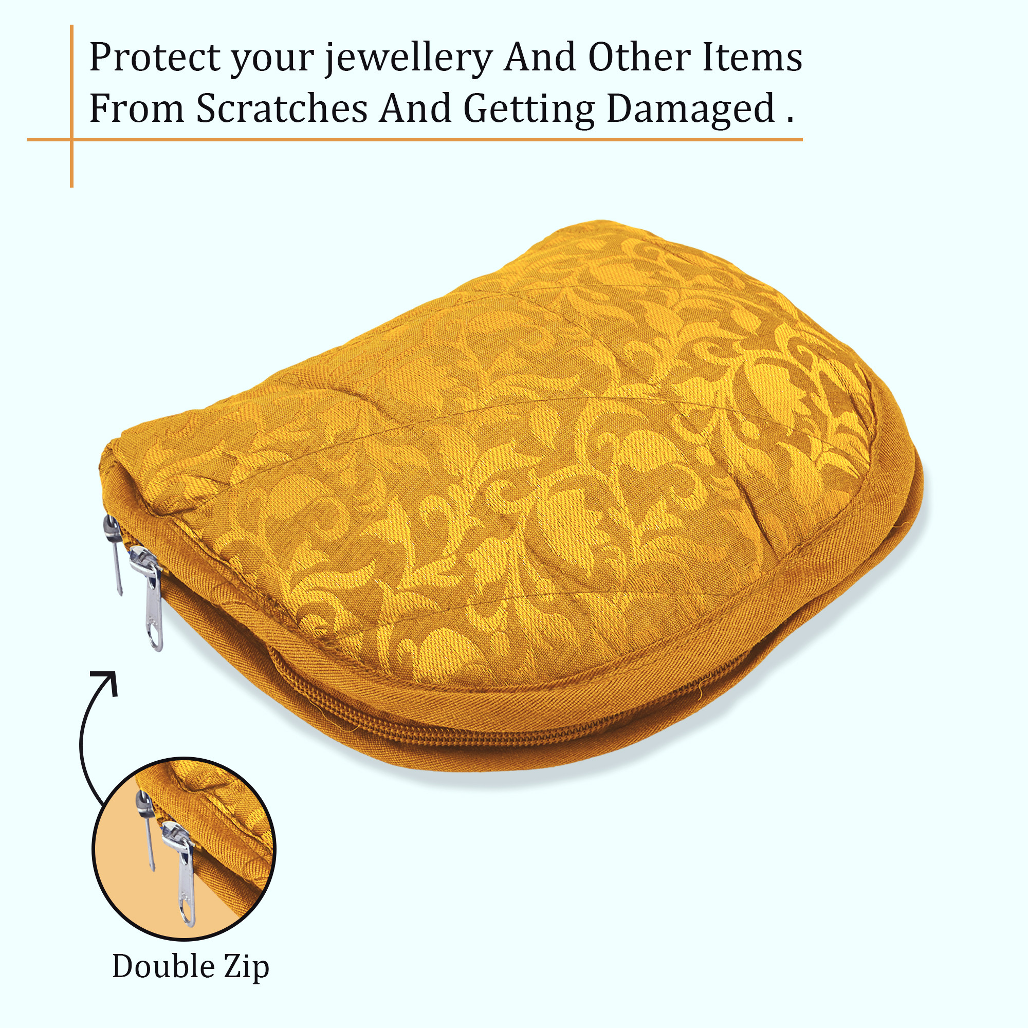 Kuber Industries Cotton Jewellery Kit with 4 Transparent Pouches  Foldable Jewellery Organisers Bag for Necklaces Rings Earrings  Bracelets  Jama D Print - Yellow