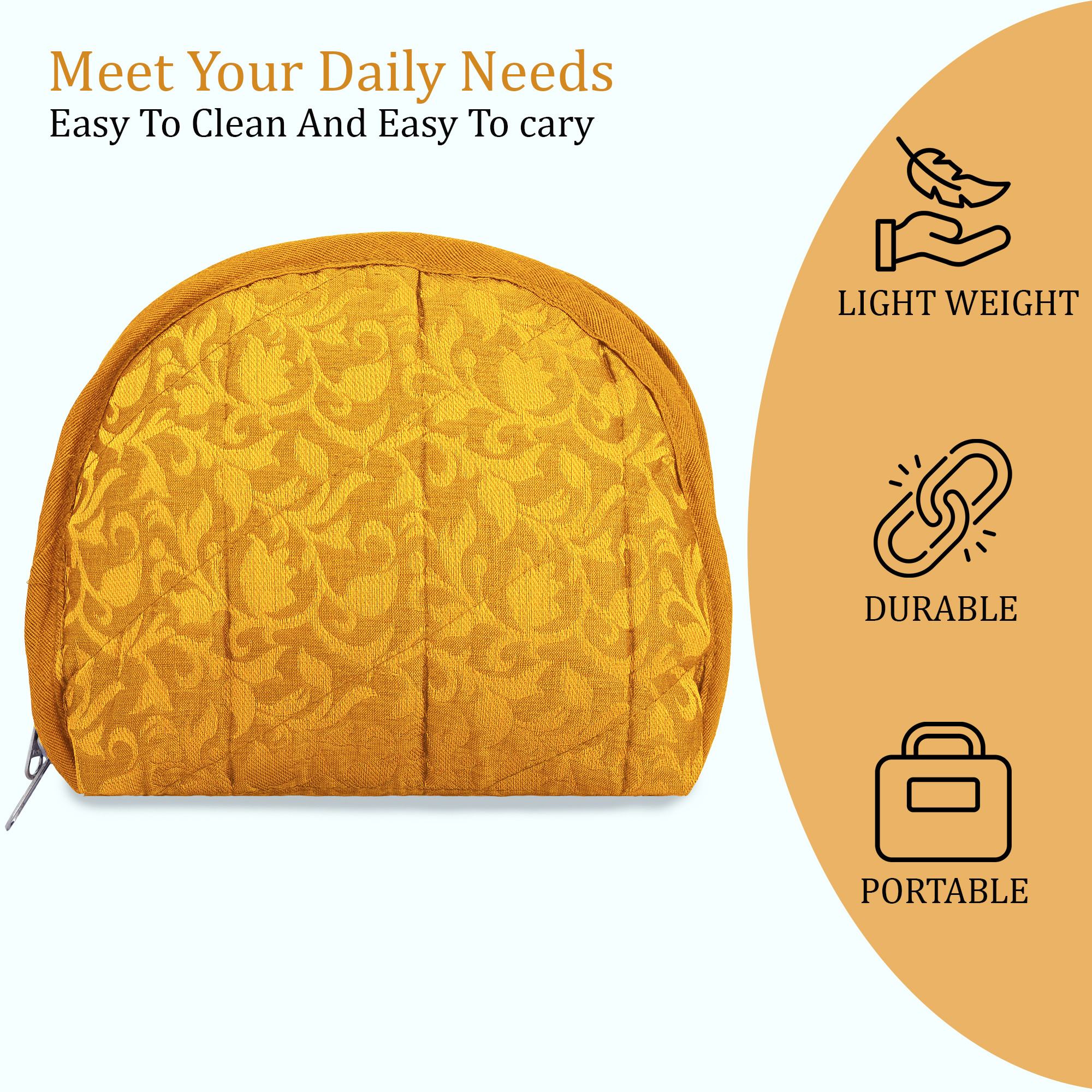 Kuber Industries Cotton Jewellery Kit with 4 Transparent Pouches  Foldable Jewellery Organisers Bag for Necklaces Rings Earrings  Bracelets  Jama D Print - Yellow