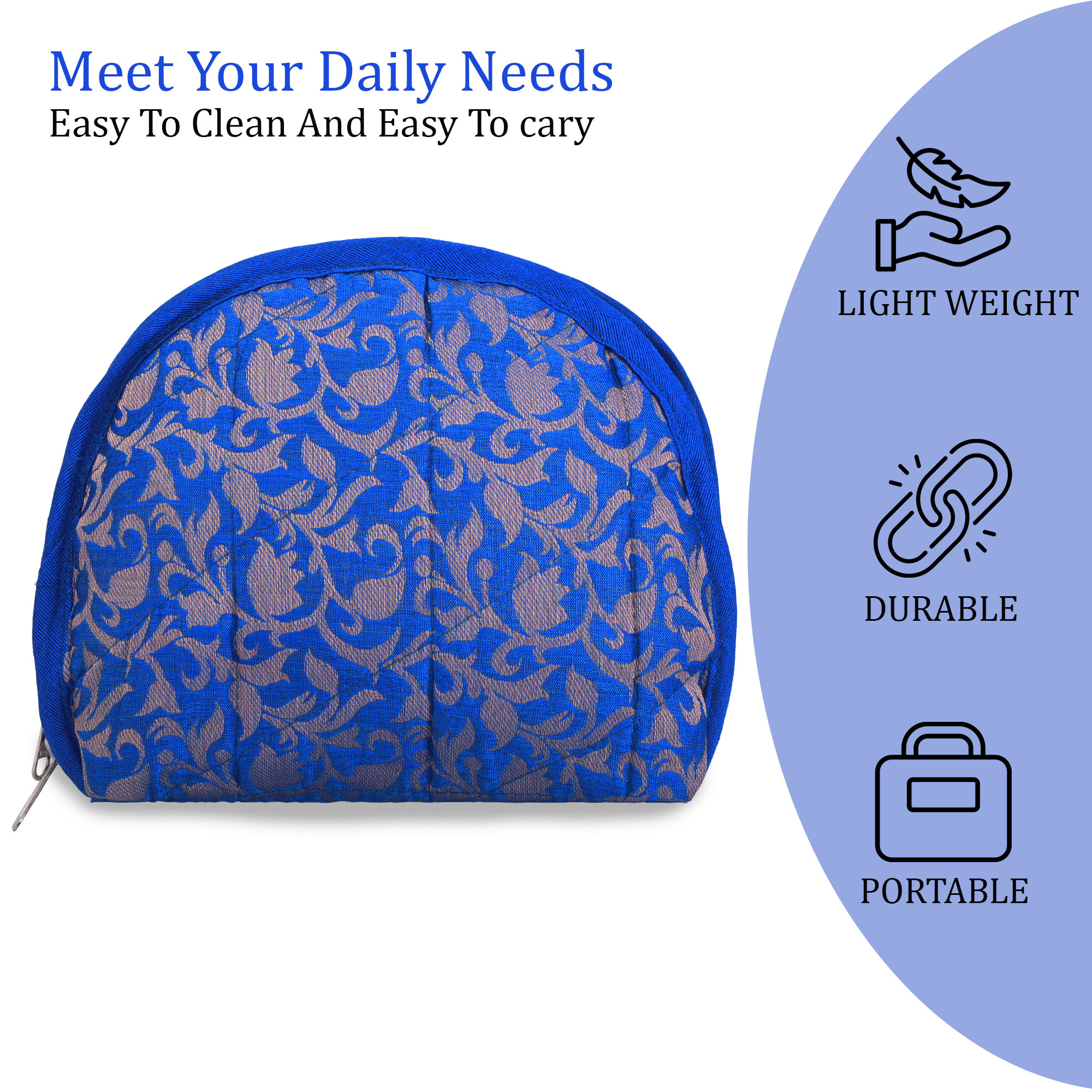 Kuber Industries Cotton Jewellery Kit with 4 Transparent Pouches  Foldable Jewellery Organisers Bag for Necklaces Rings Earrings  Bracelets  Jama D Print - Blue