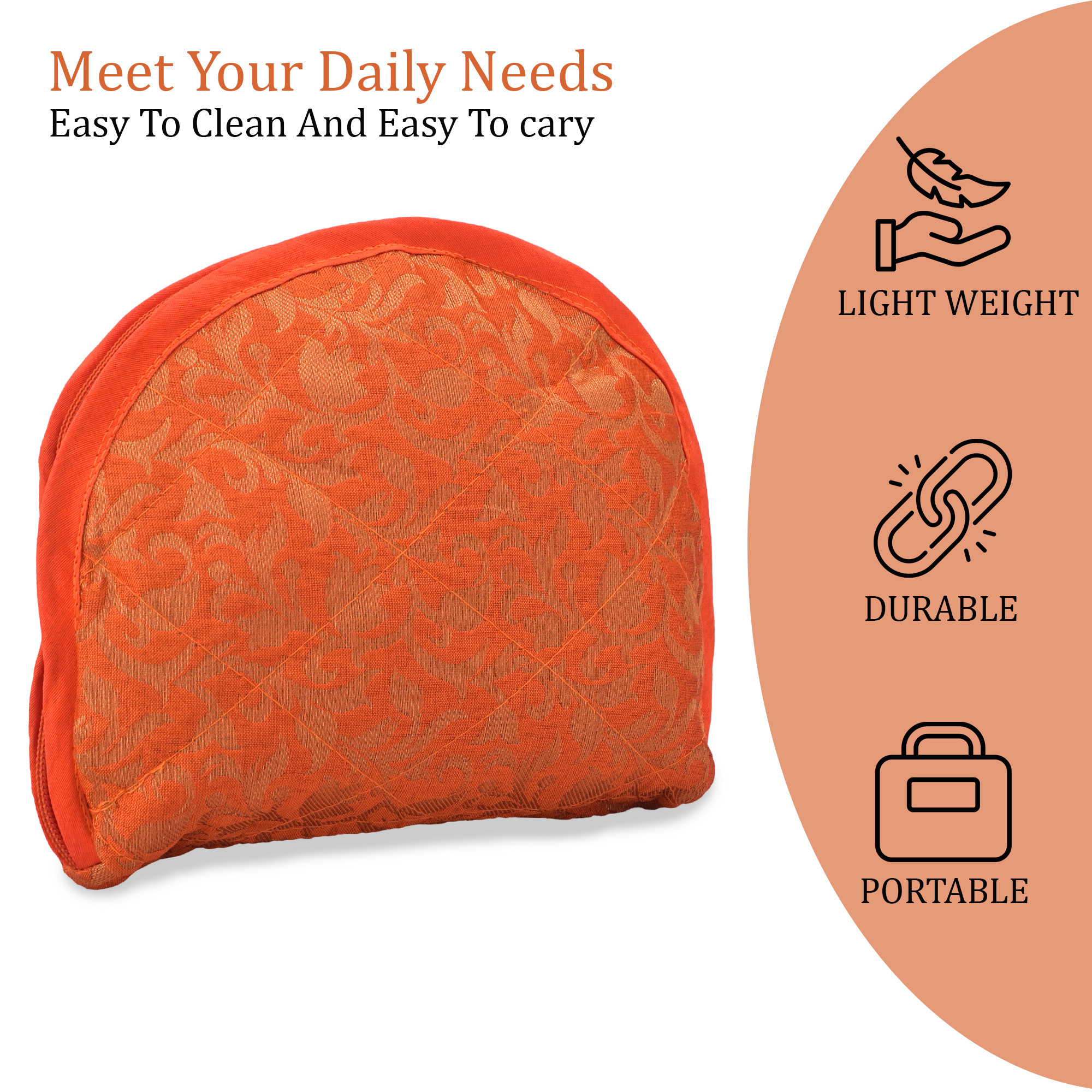 Kuber Industries Cotton Jewellery Kit with 4 Transparent Pouches  Foldable Jewellery Organisers Bag for Necklaces Rings Earrings  Bracelets  Jama D Print - Orange