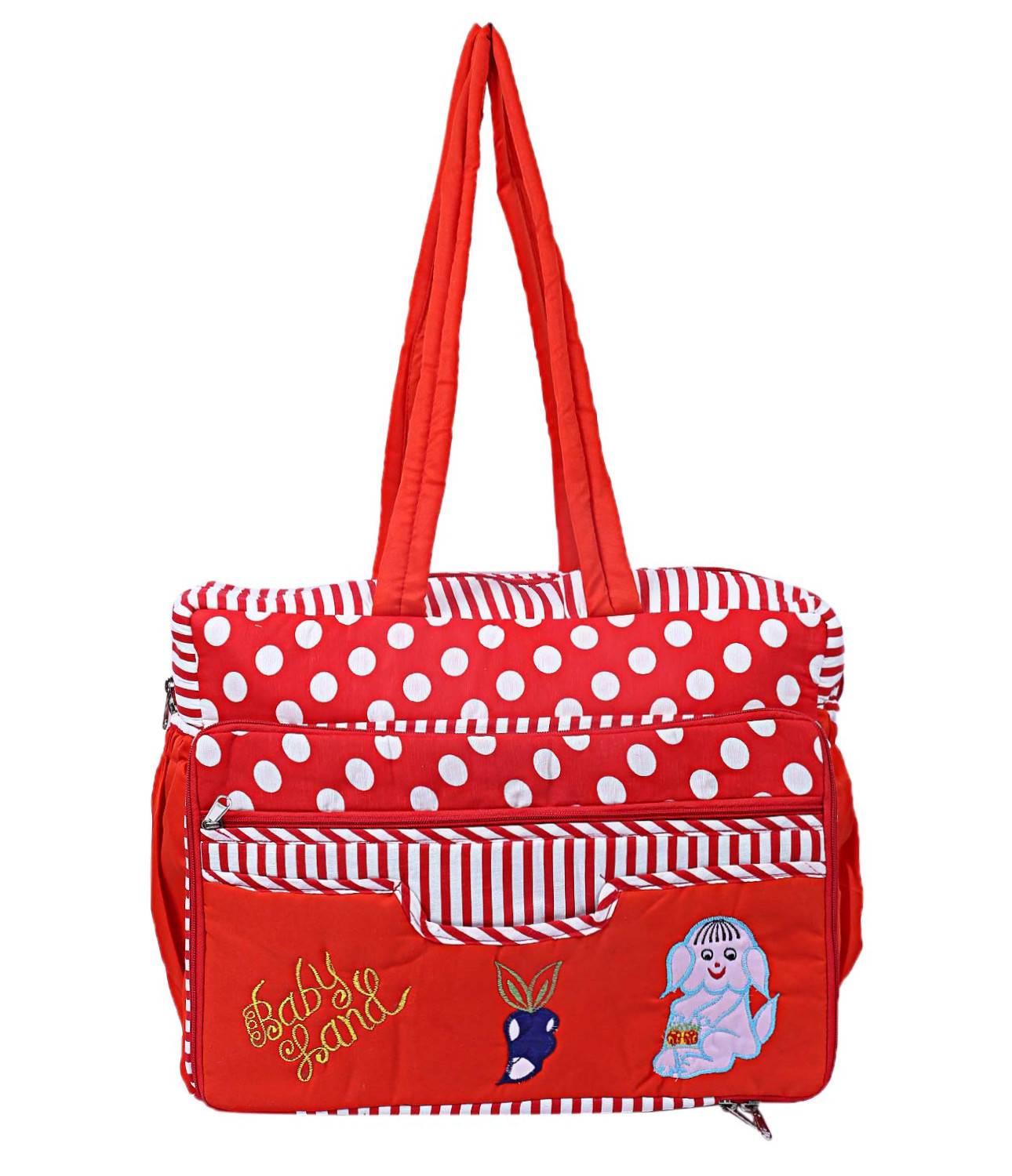 Kuber Industries Cotton Multiuses Dot Print Mothers Bag/Diapers Bags With Handle For Traveling & Storing (Red)