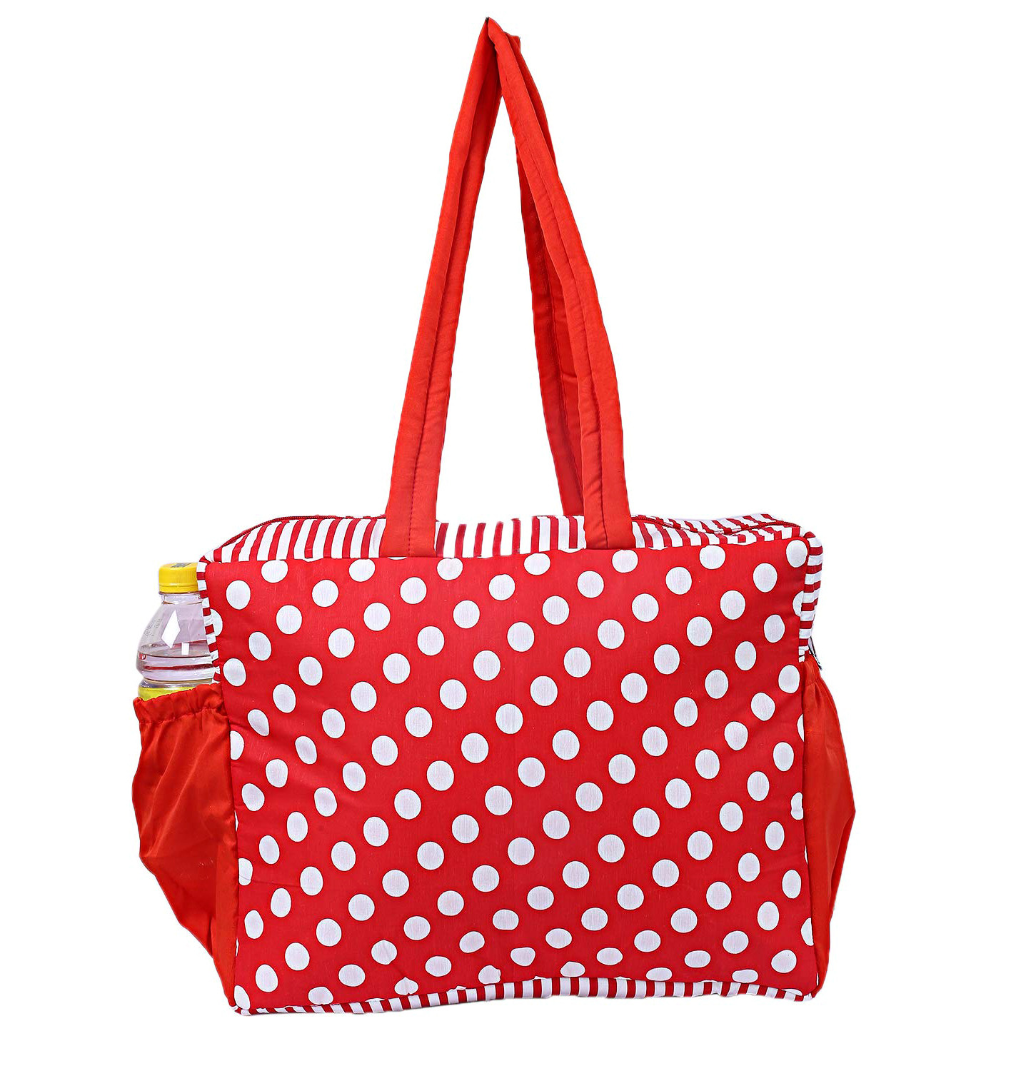 Kuber Industries Cotton Multiuses Dot Print Mothers Bag/Diapers Bags With Handle For Traveling & Storing (Red)