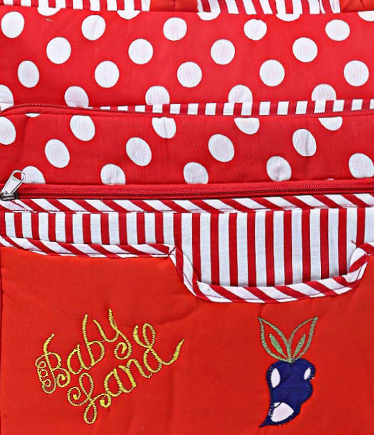 Kuber Industries Cotton Multiuses Dot Print Mothers Bag/Diapers Bags With Handle For Traveling & Storing (Red)